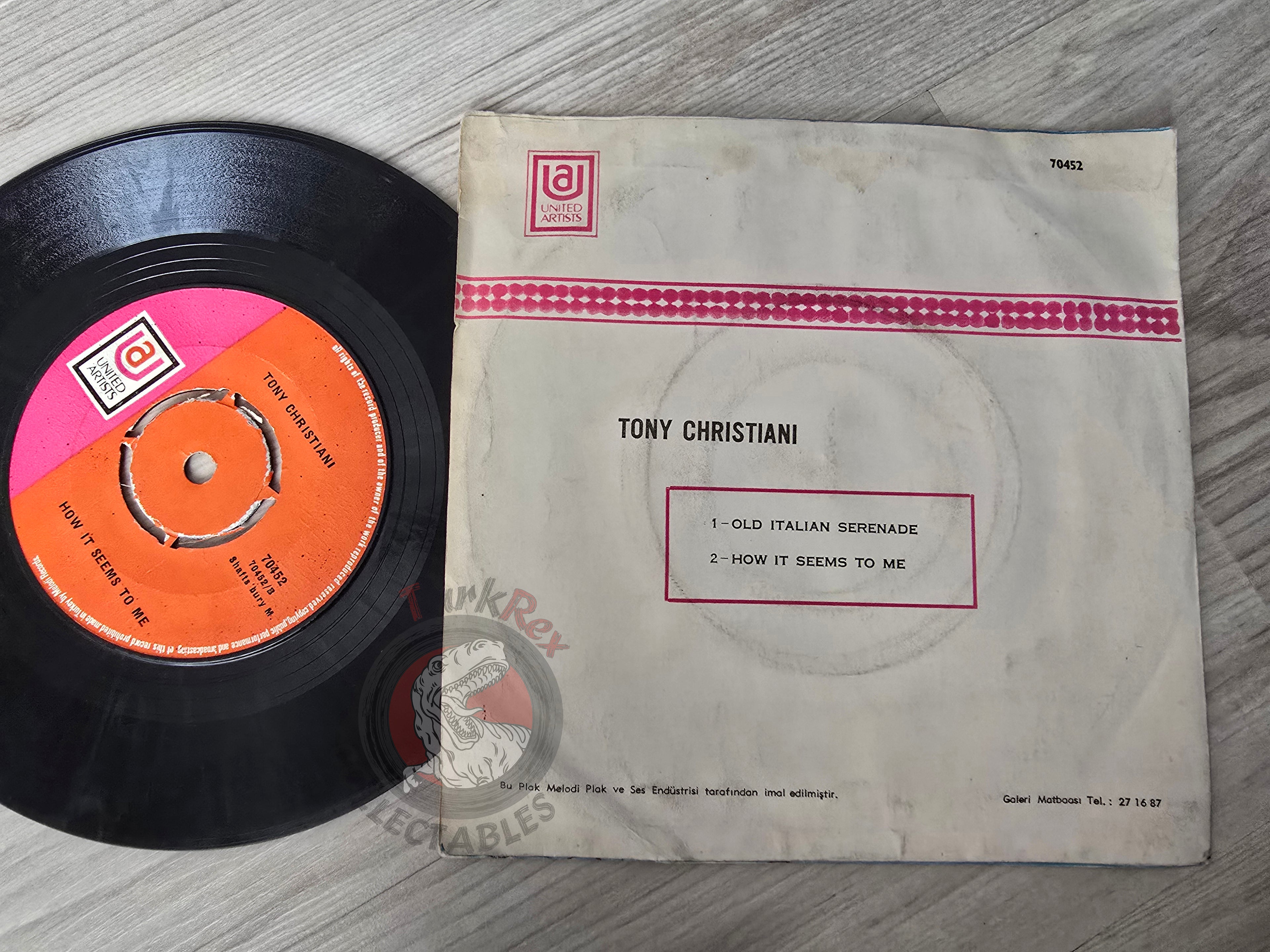 Tony Christiani – Old Italian Serenade 7" Turkish Pressing Vinyl Turkey Edition