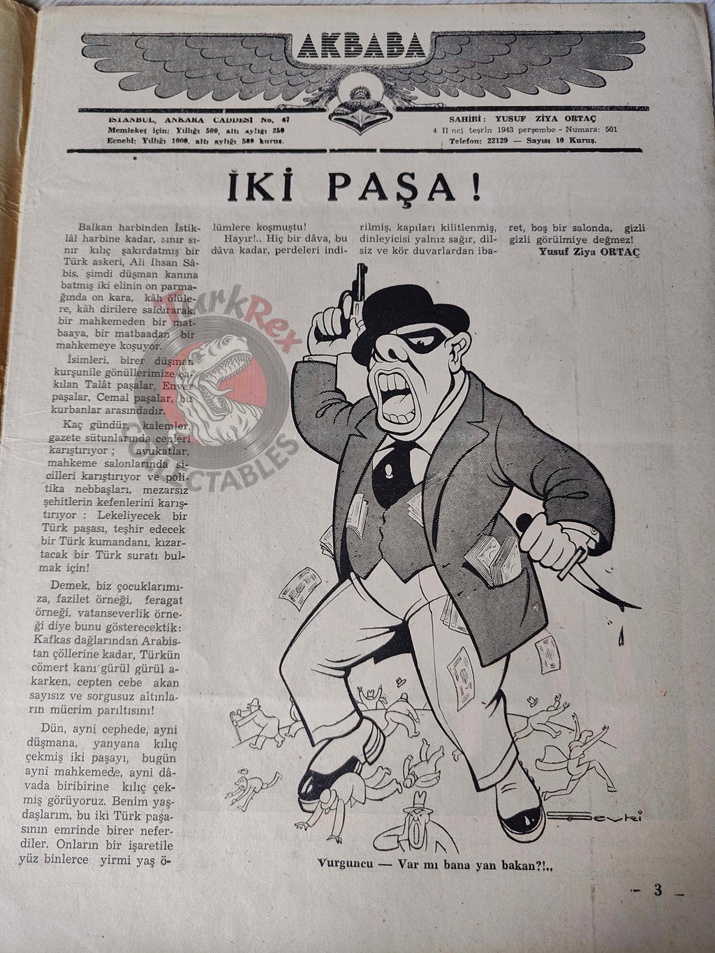 Akbaba 1943 Humor Magazine Turkish Turkey Germany Soviet Russia Britain WW2 era Bayer