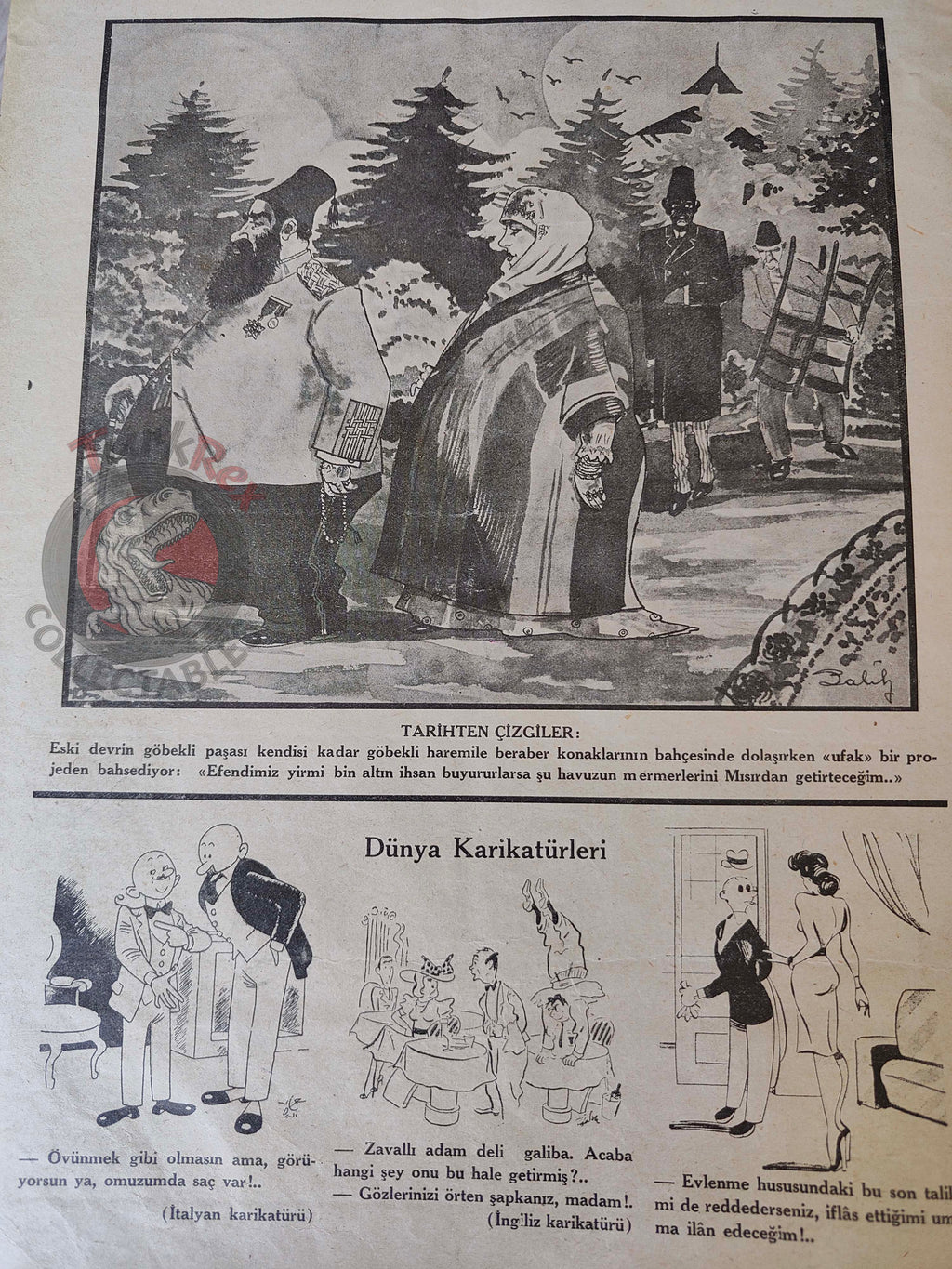 Karikatür 1940 Humor Magazine Turkish Turkey Paris Hermann Göring WW2 era  Roosevelt Mussolini