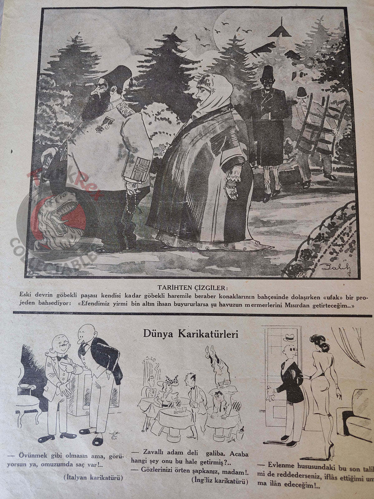 Karikatür 1940 Humor Magazine Turkish Turkey Paris Hermann Göring WW2 era  Roosevelt Mussolini