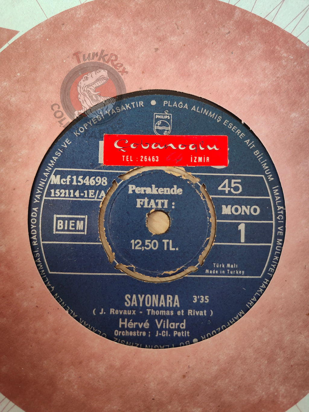 Hervé Vilard – Sayonara 7" Turkish Pressing Vinyl Turkey Edition