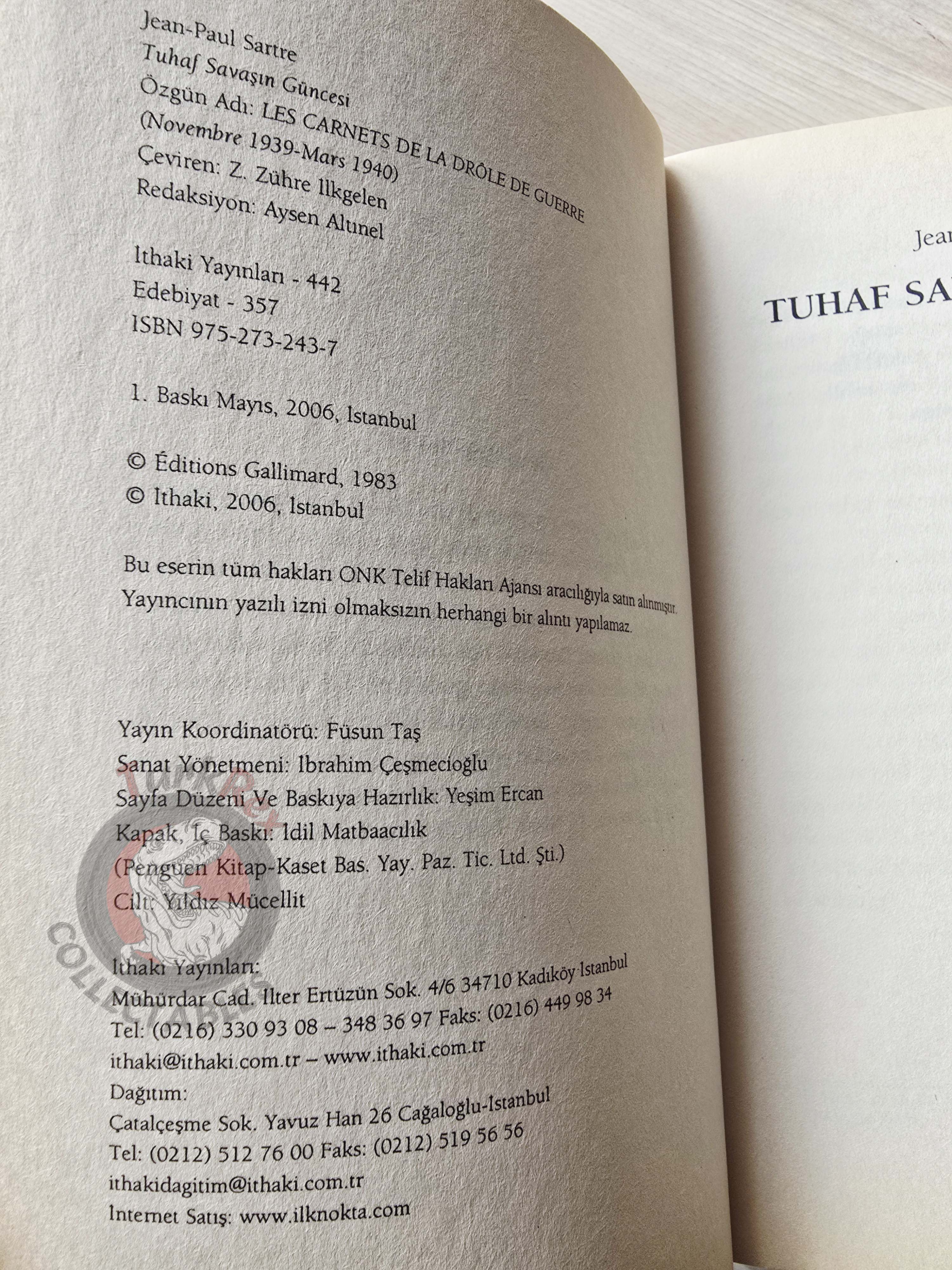 Jean-Paul Sartre – War Diaries 2006 Turkish Book Turkey