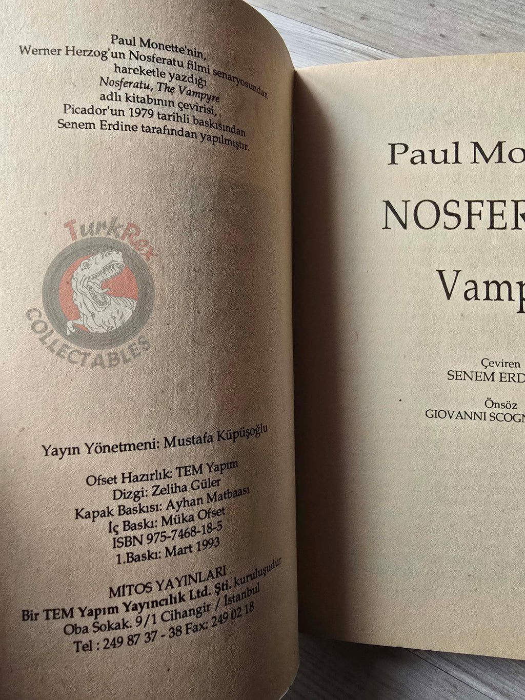 Paul Monette – Nosferatu: The Vampyre 1993 Turkish Book Turkey