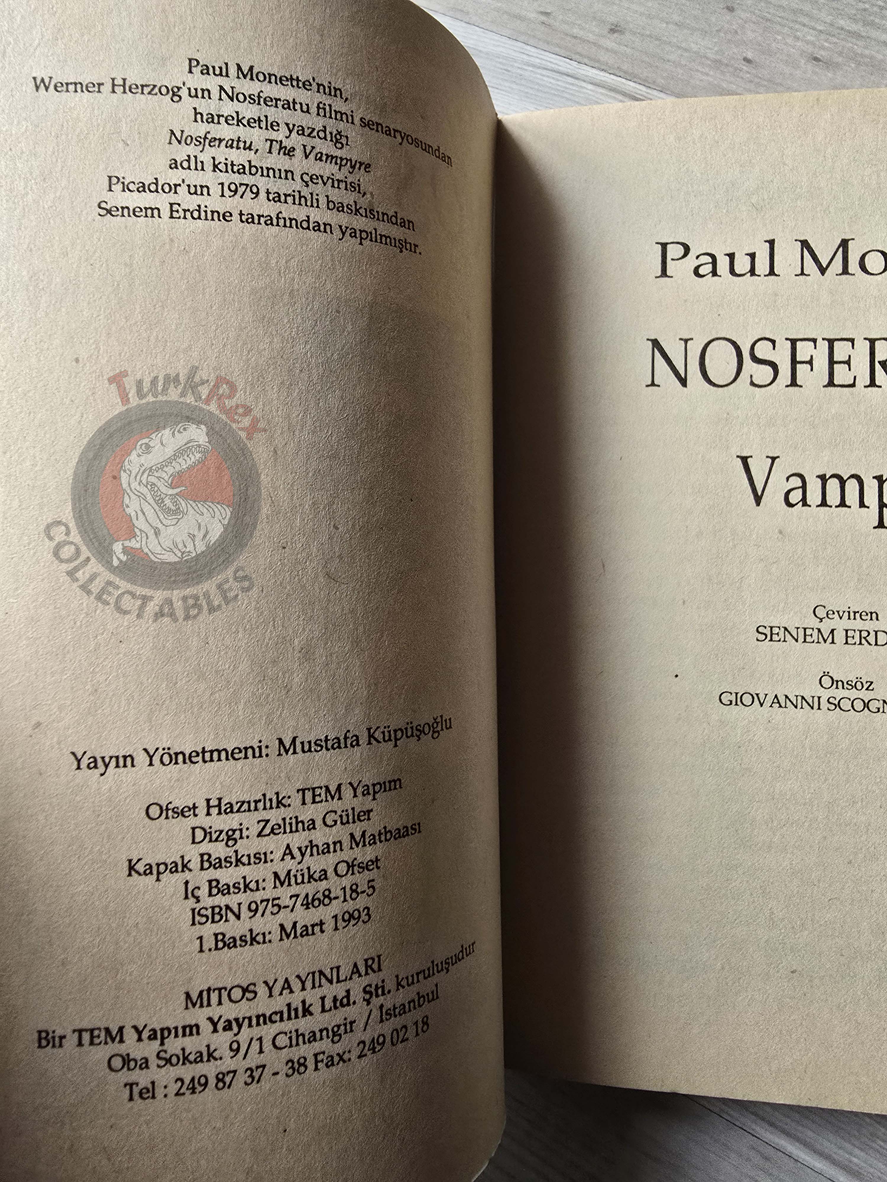 Paul Monette – Nosferatu: The Vampyre 1993 Turkish Book Turkey