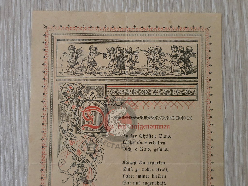 Antique 1894 Baptism Remembrance Memorial of Holy Baptism Bavaria Germany