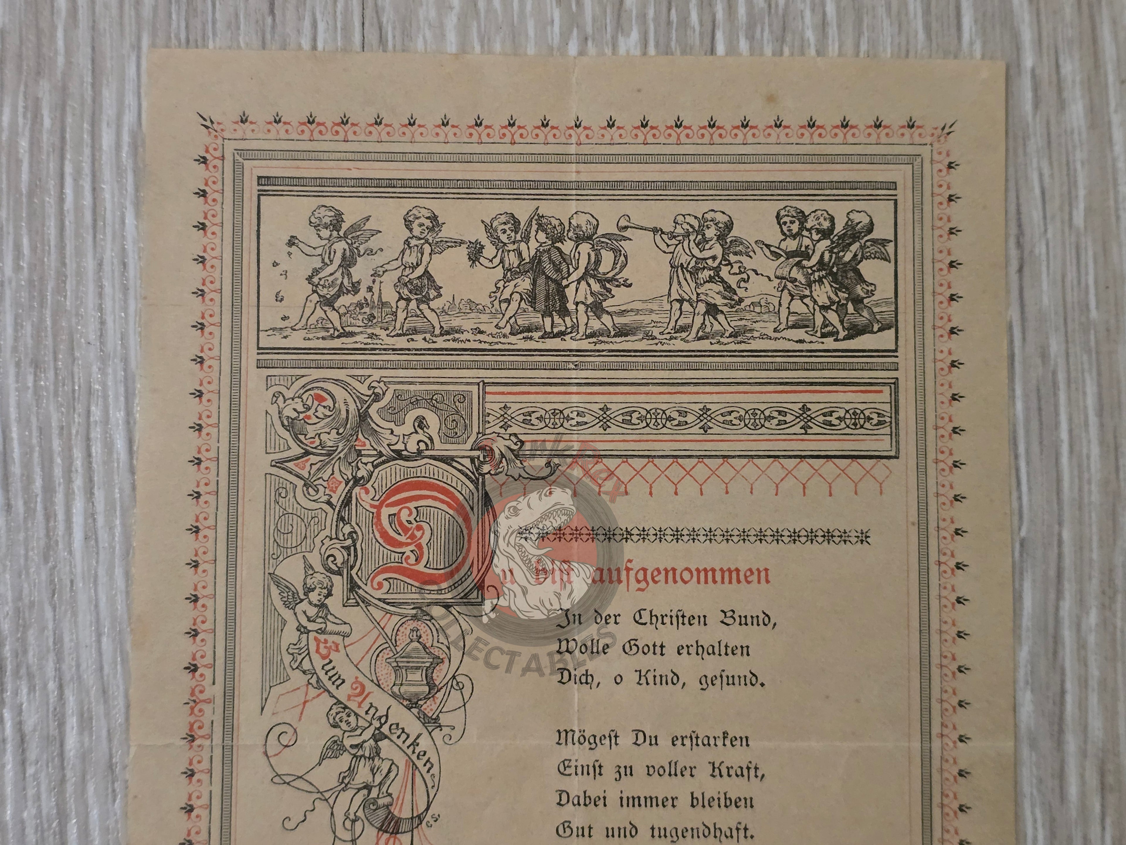 Antique 1894 Baptism Remembrance Memorial of Holy Baptism Bavaria Germany