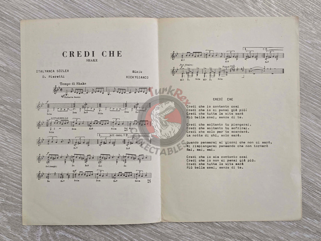 Ricky Gianco & Berkant – Credi Che Turkish Vintage Musical Notes Sheet Turkey