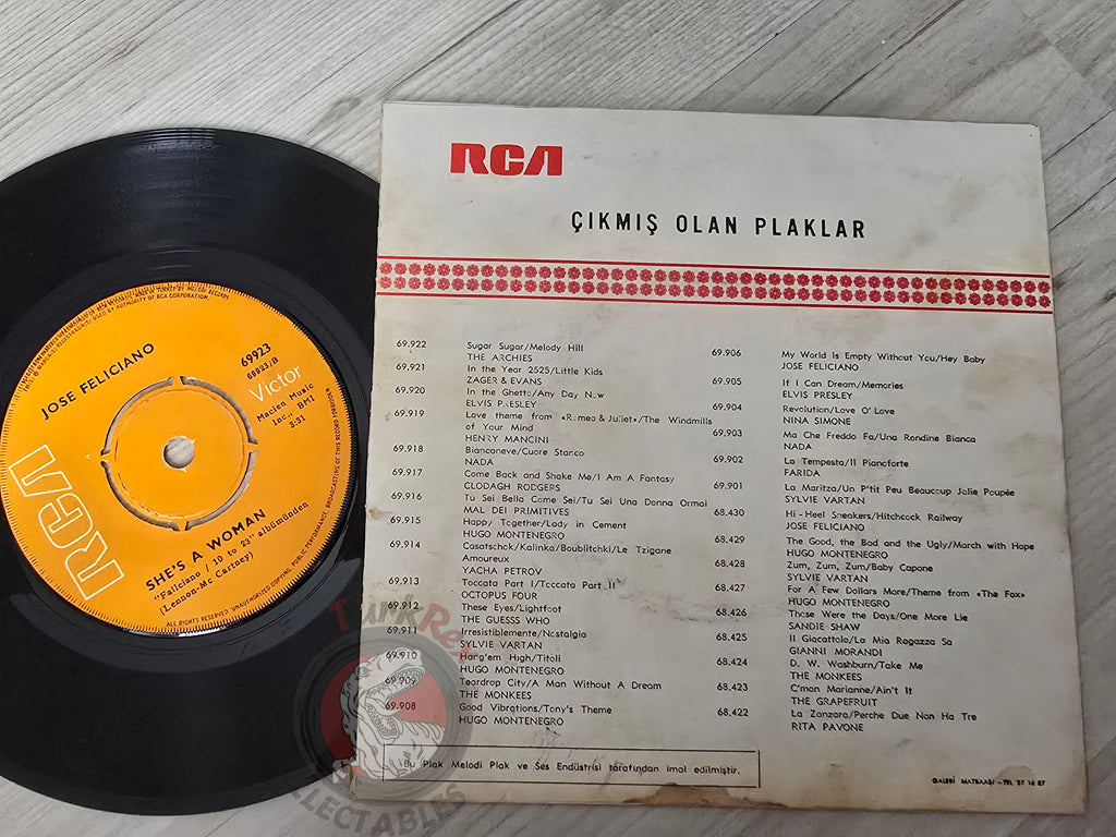 Jose Feliciano – Rain / She's a Woman 7" Turkish Pressing Vinyl Turkey Edition