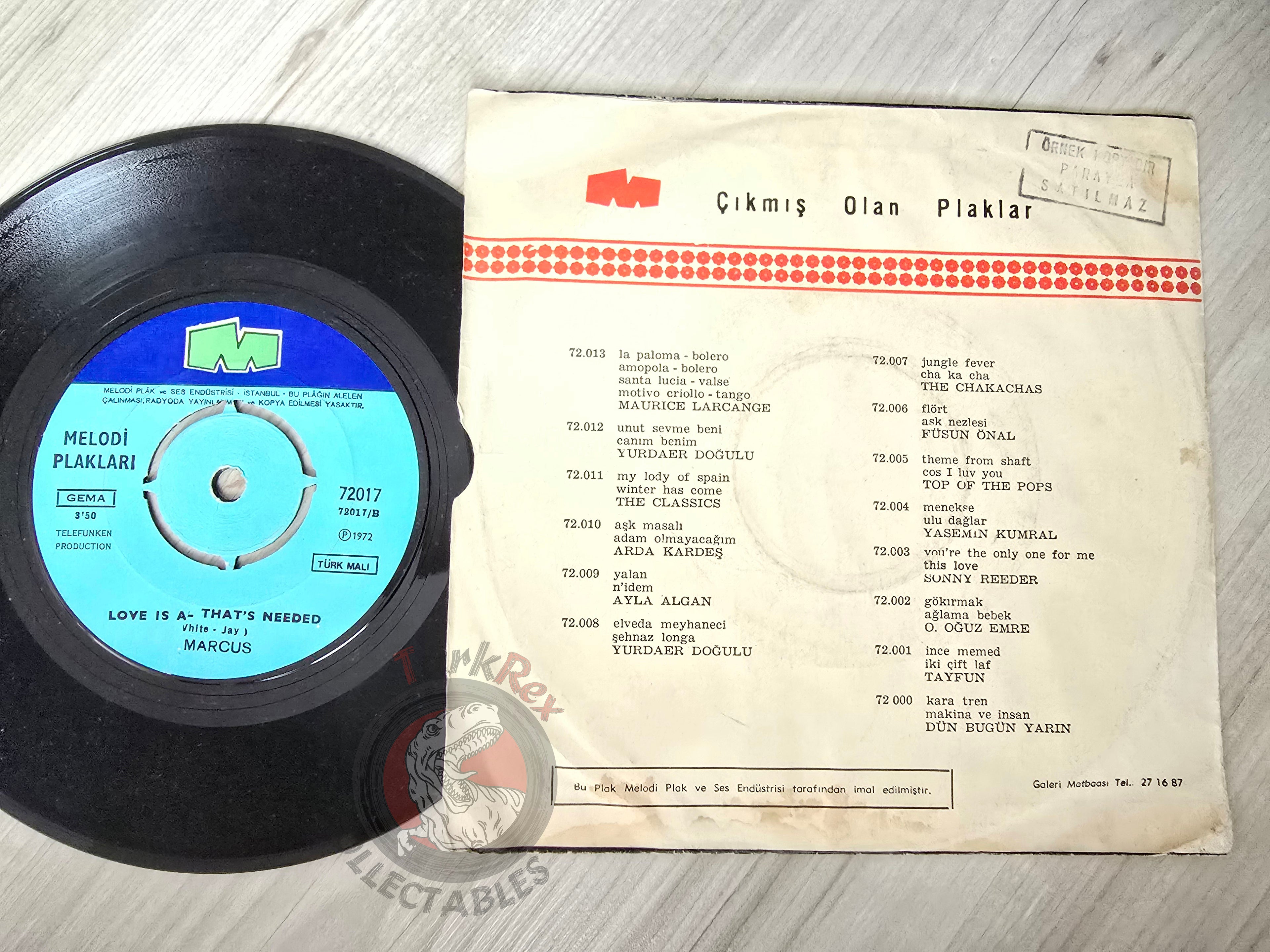 J. Marcus – In Search Of You 7" Turkish Pressing Vinyl Turkey Edition Promo