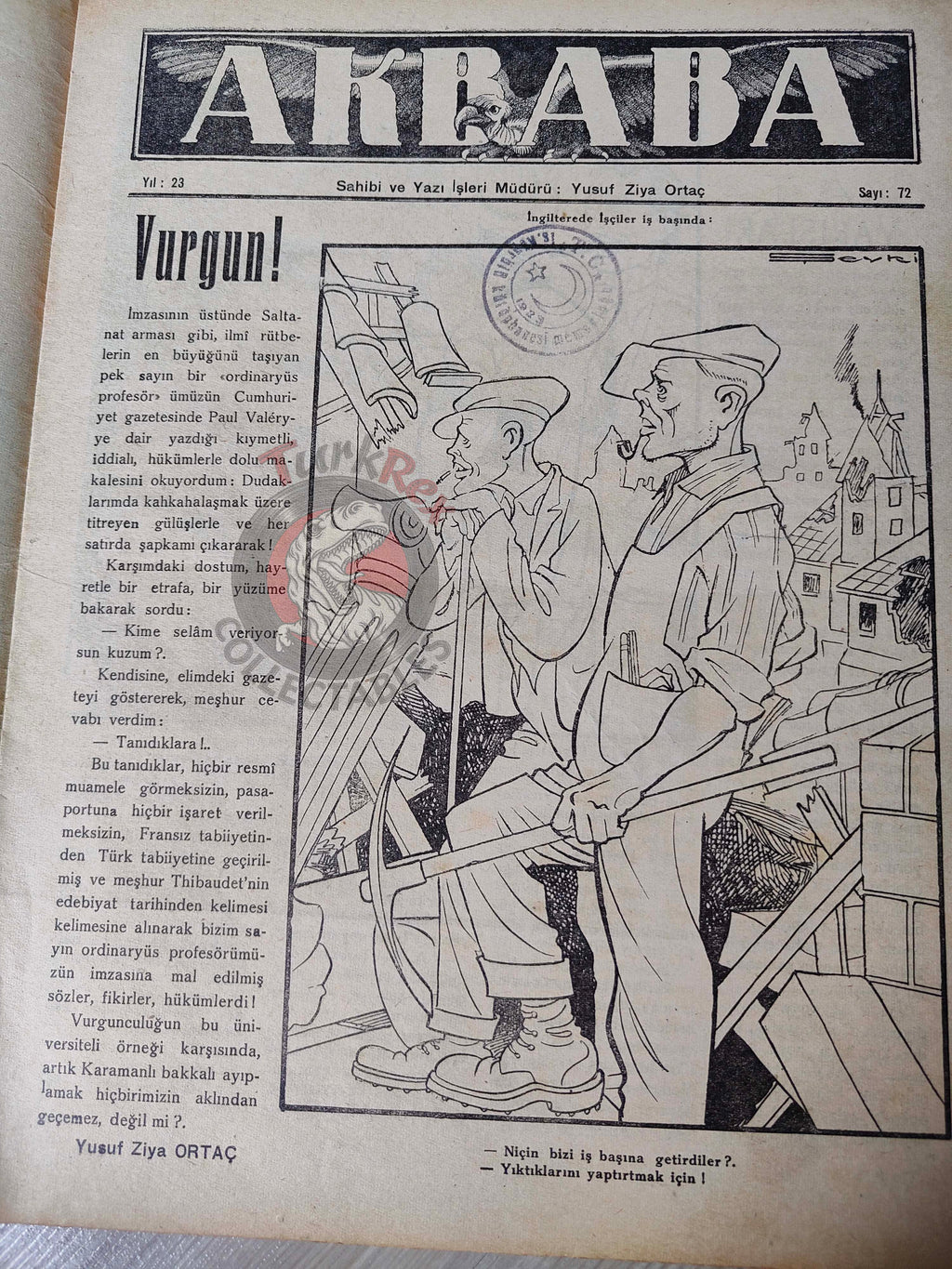 Akbaba 1945 Humor Magazine Turkish Turkey Churchill Out, Attlee In WW2 era Britain Uncle Sam