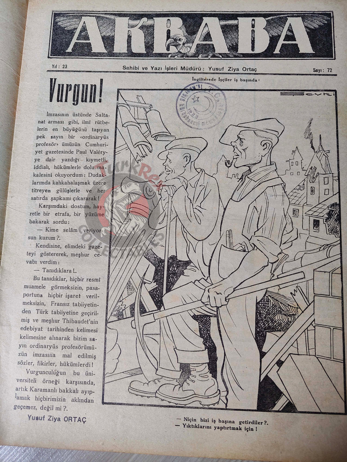 Akbaba 1945 Humor Magazine Turkish Turkey Churchill Out, Attlee In WW2 era Britain Uncle Sam