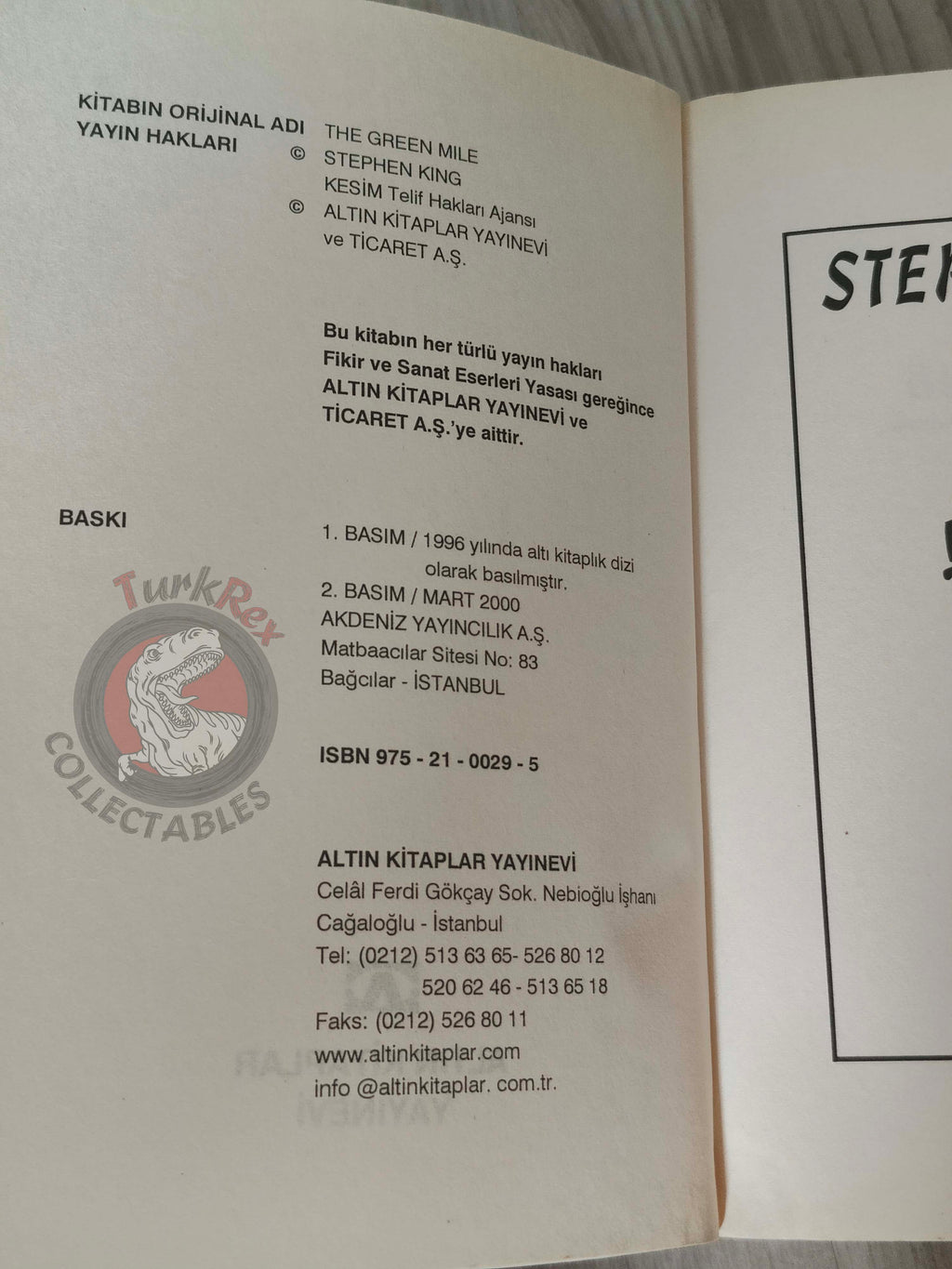 Stephen King – The Green Mile 2000 Turkish Book Turkey