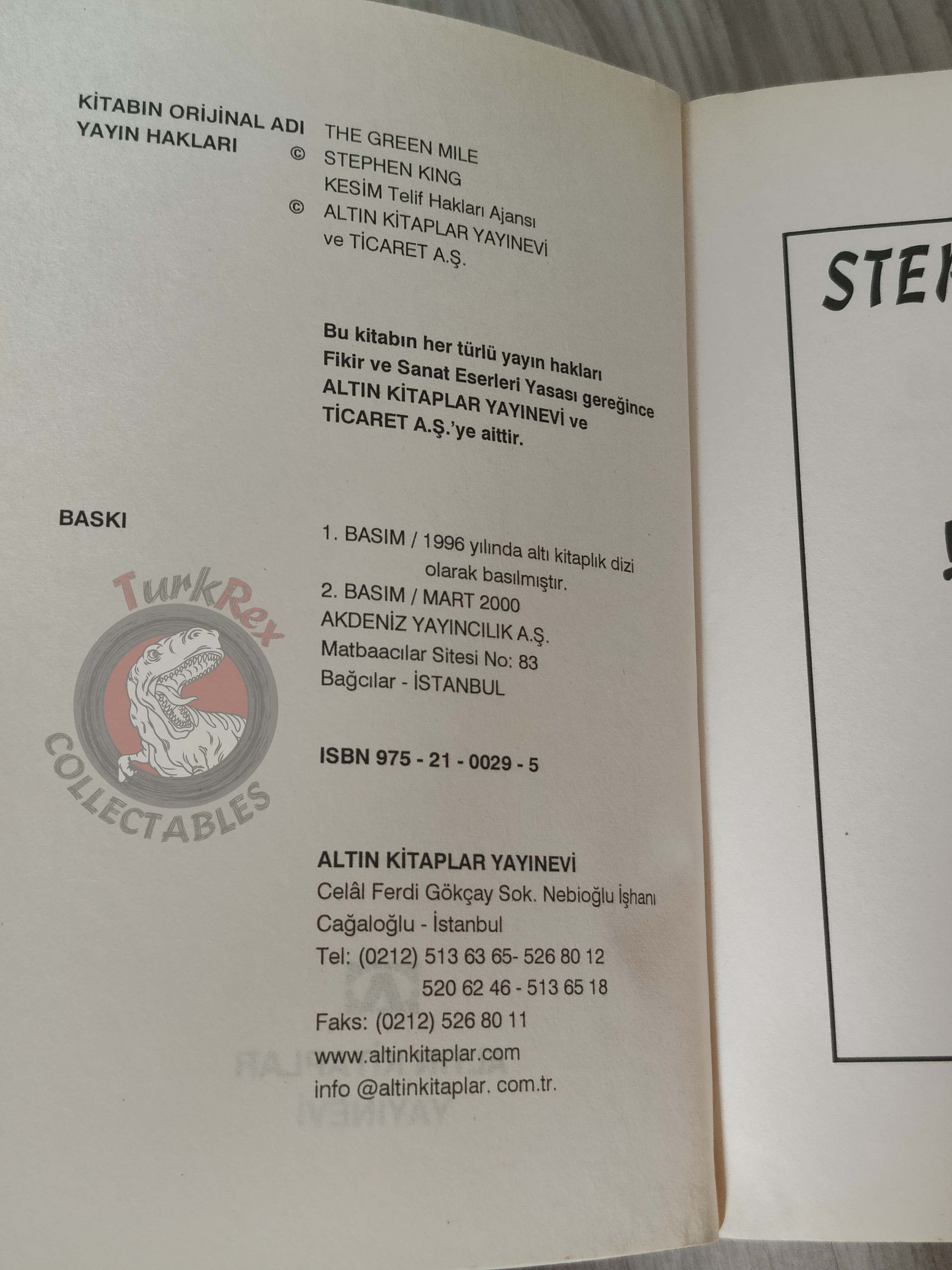 Stephen King – The Green Mile 2000 Turkish Book Turkey