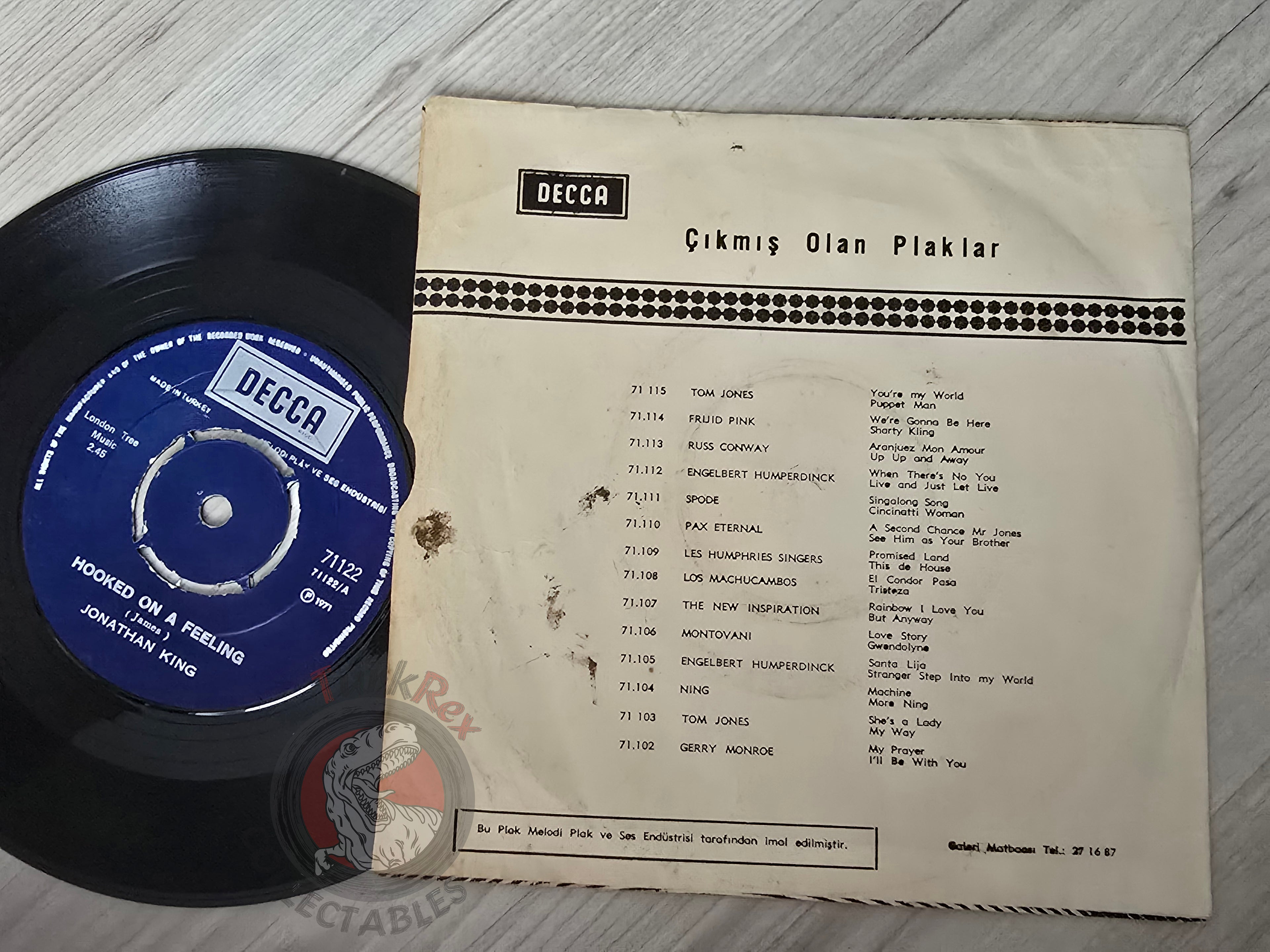 Jonathan King – Hooked On A Feeling 7" Turkish Pressing Vinyl Turkey Edition