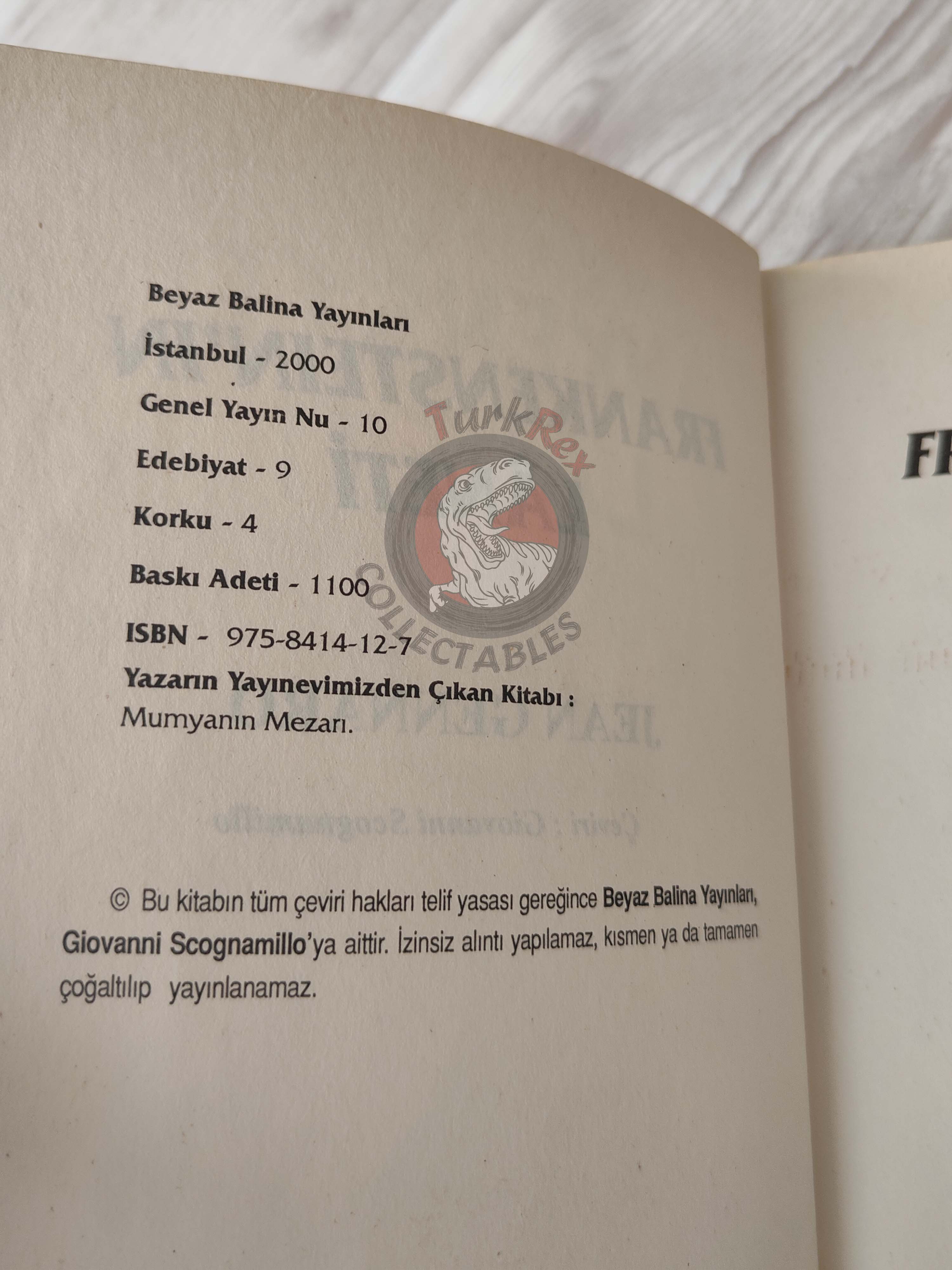 Jean Gennaro – The Curse of Frankenstein 2000 1st Turkish Book Turkey