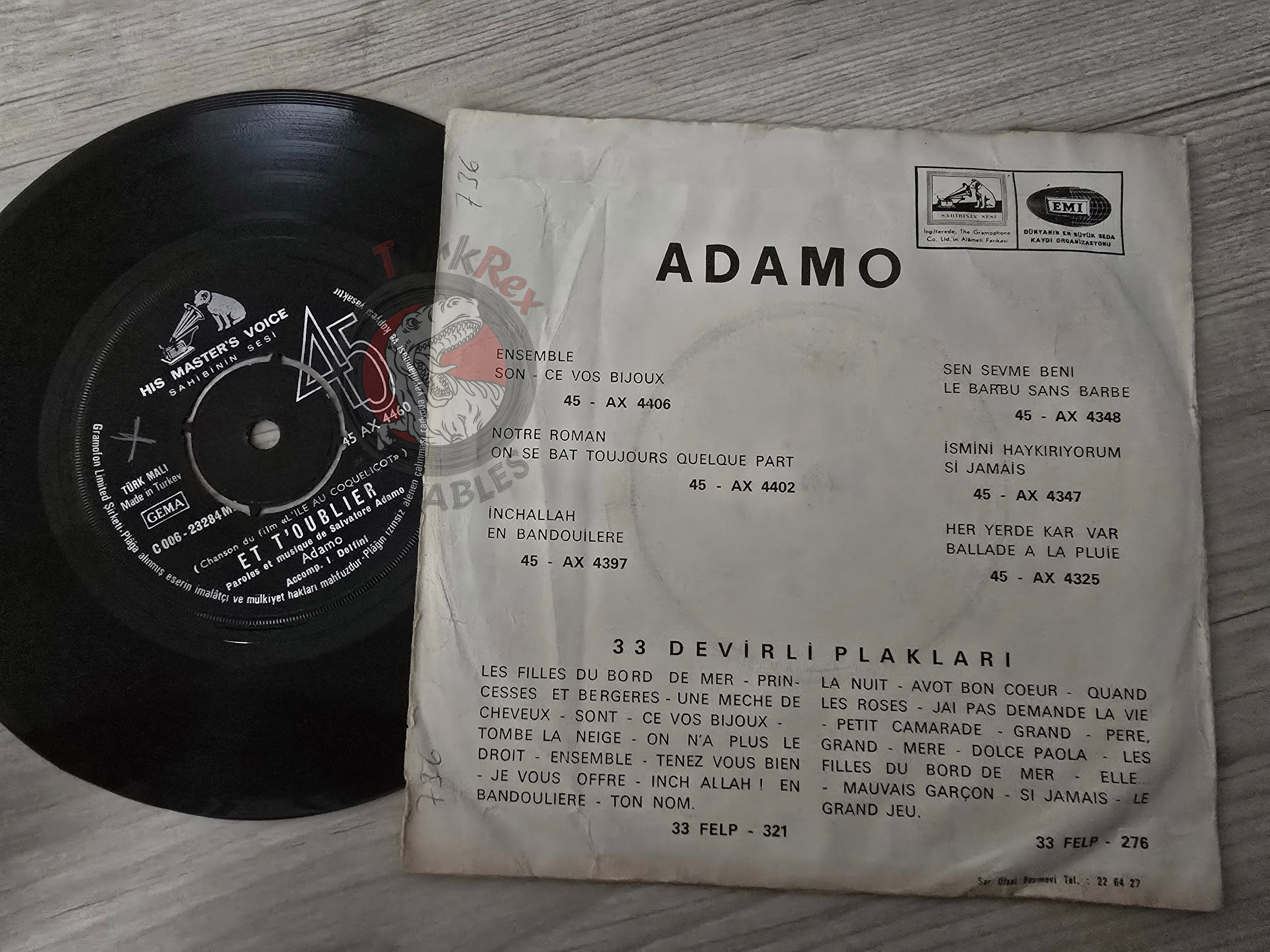 Adamo – Et T'oublier 7" Turkish Pressing Vinyl Turkey Edition Soundtrack