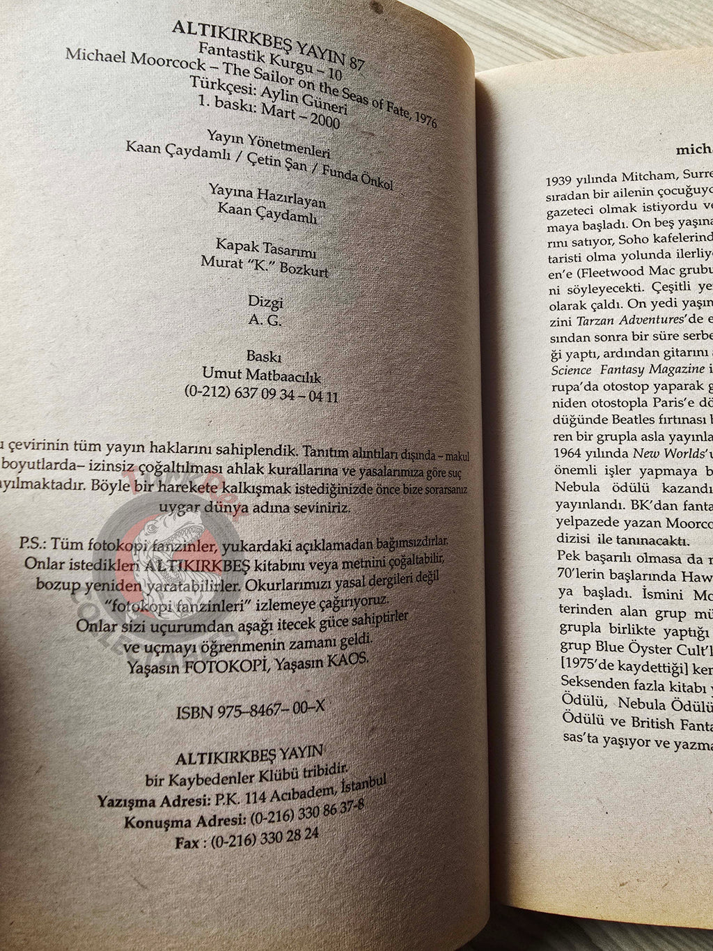 Michael Moorcock – The Sailor on the Seas of Fate 2000 1st Turkish Book Turkey Elric