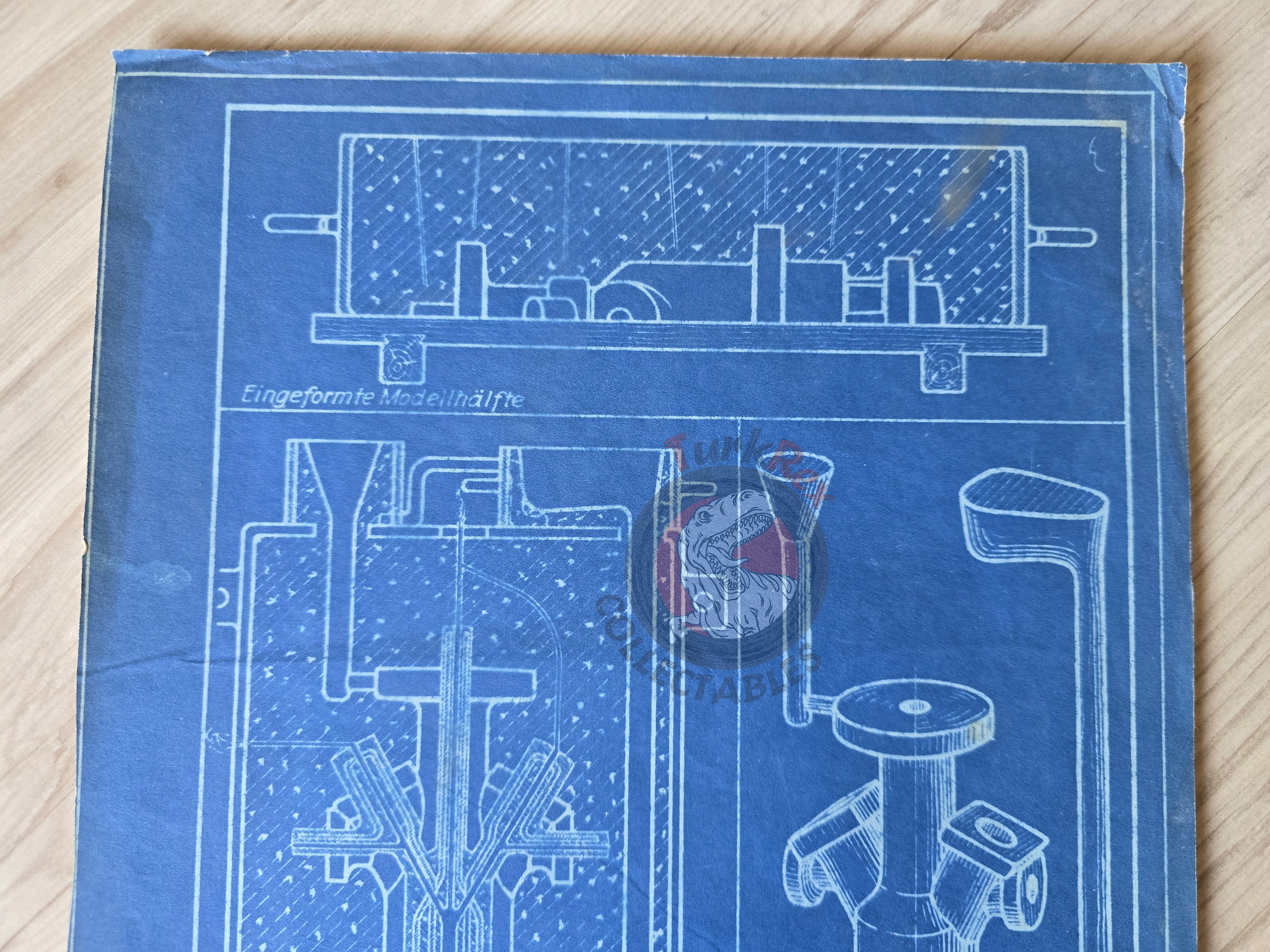 Ottoman German Technical Drawing Blueprint Compressor Cylinder DATSCH 1920s