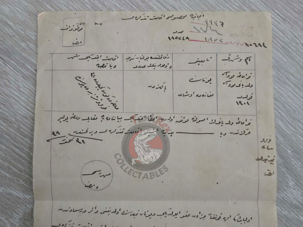 Ottoman Residence Permit for a Greek Citizen 1916 Istanbul Document Rum Greece Galata Wine Depot