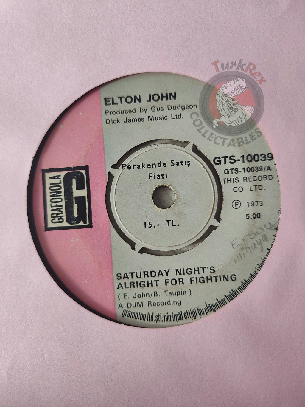 Elton John – Saturday Night's Alright For Fighting 7" Turkish Pressing Vinyl Turkey Edition