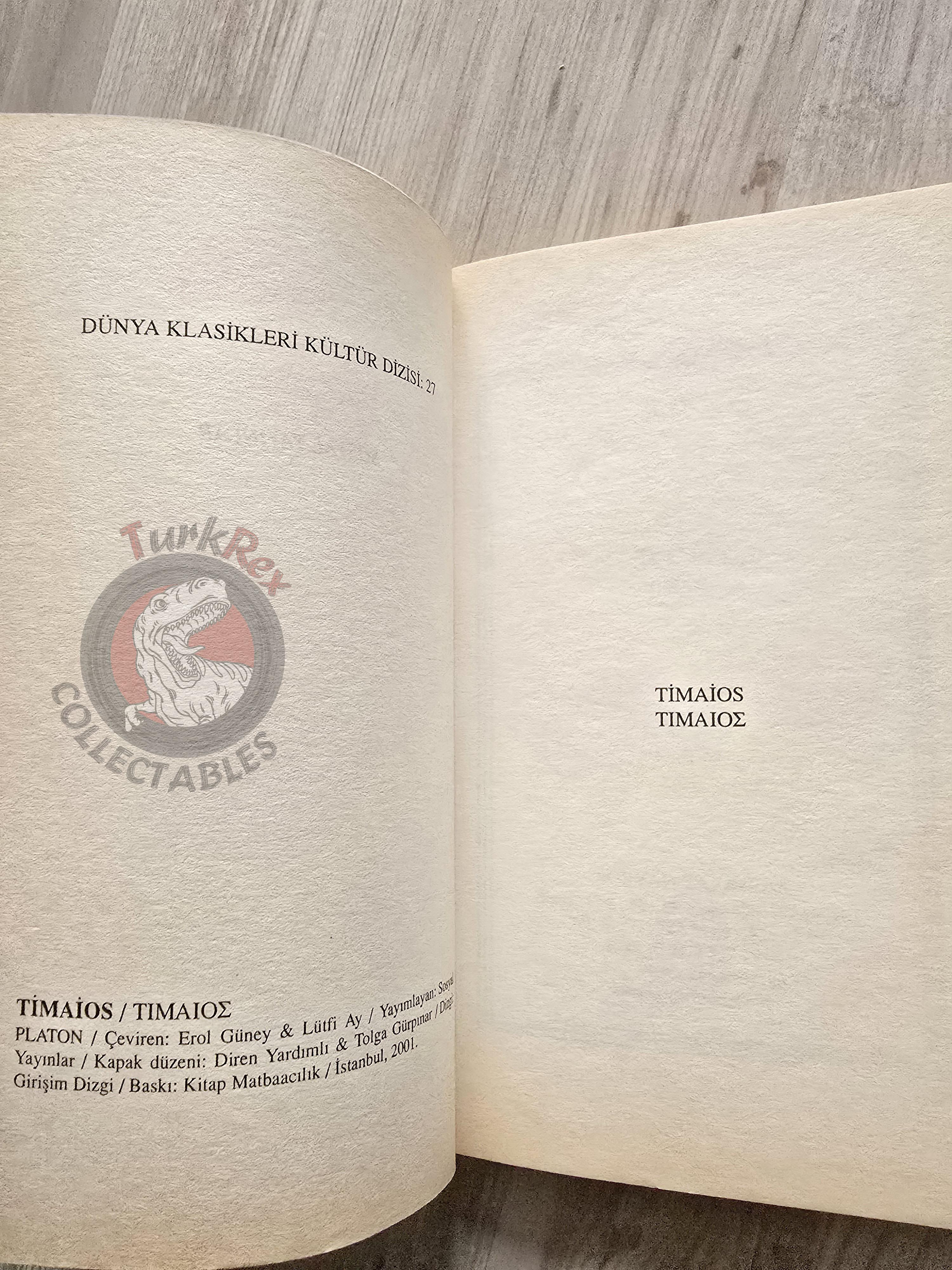 Plato –  Timaeus 2001 Turkish Book Turkey
