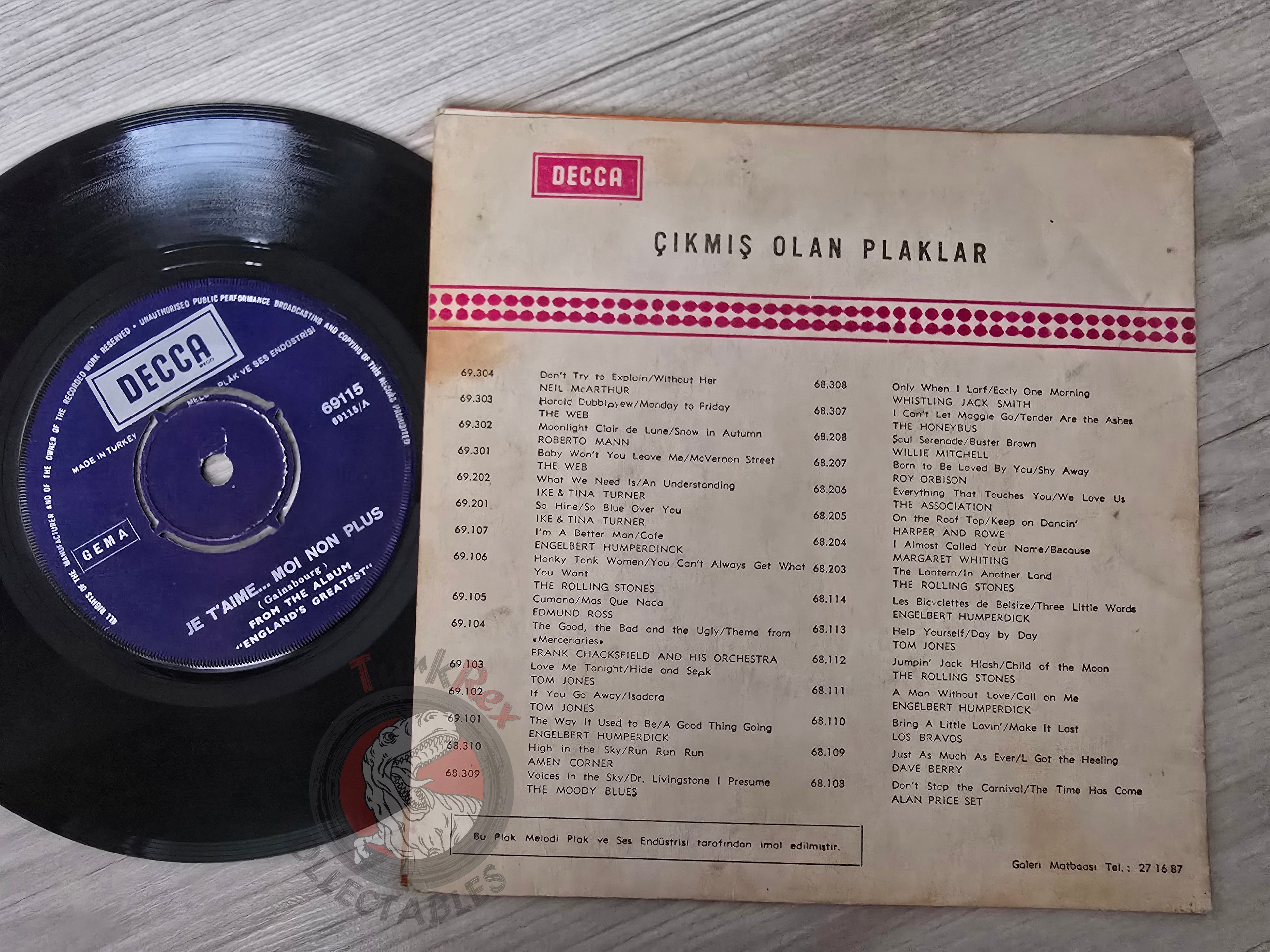 Jane Birkin & Serge Gainsbourg & Vanity Fare – Je T'aime... Moi Non Plus " Turkish Pressing Vinyl Turkey Edition