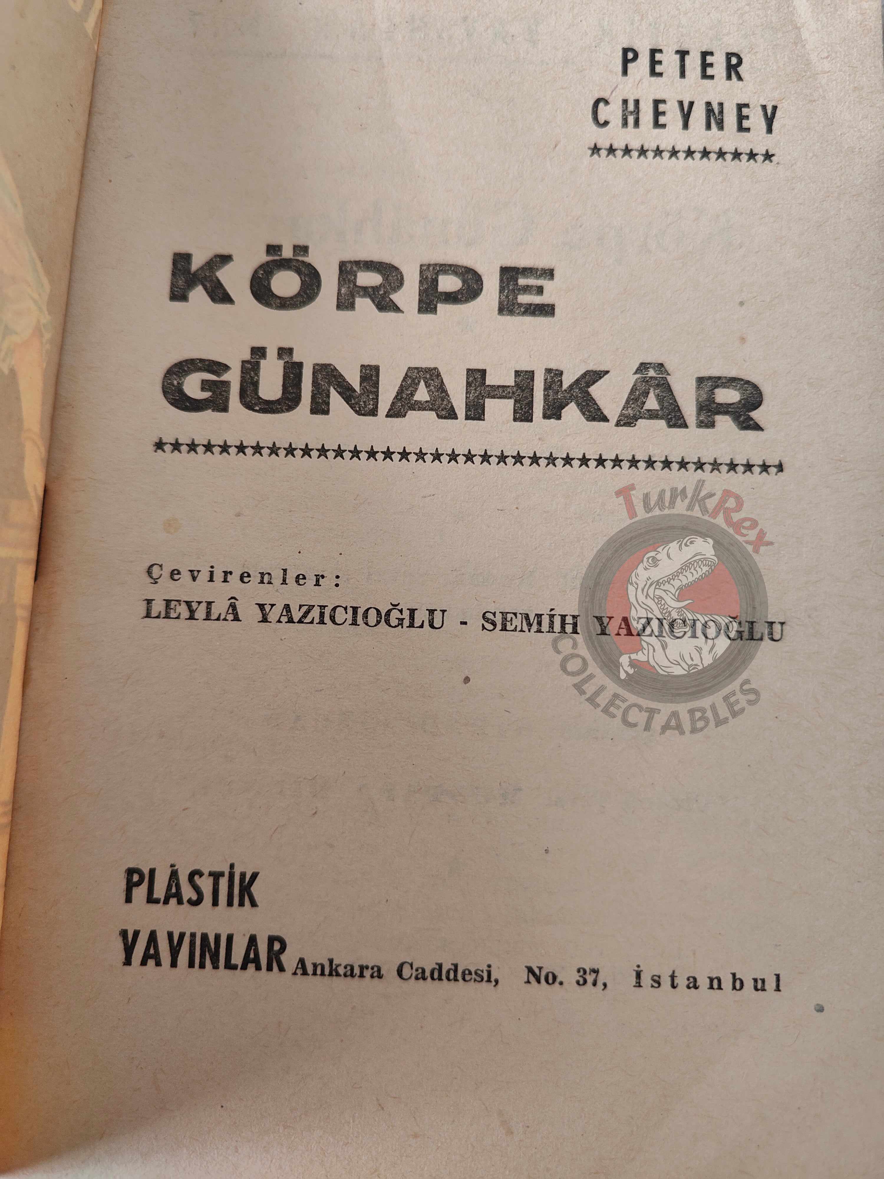 Peter Cheyney – Sinister Errand 1954 1st Turkish Book Turkey