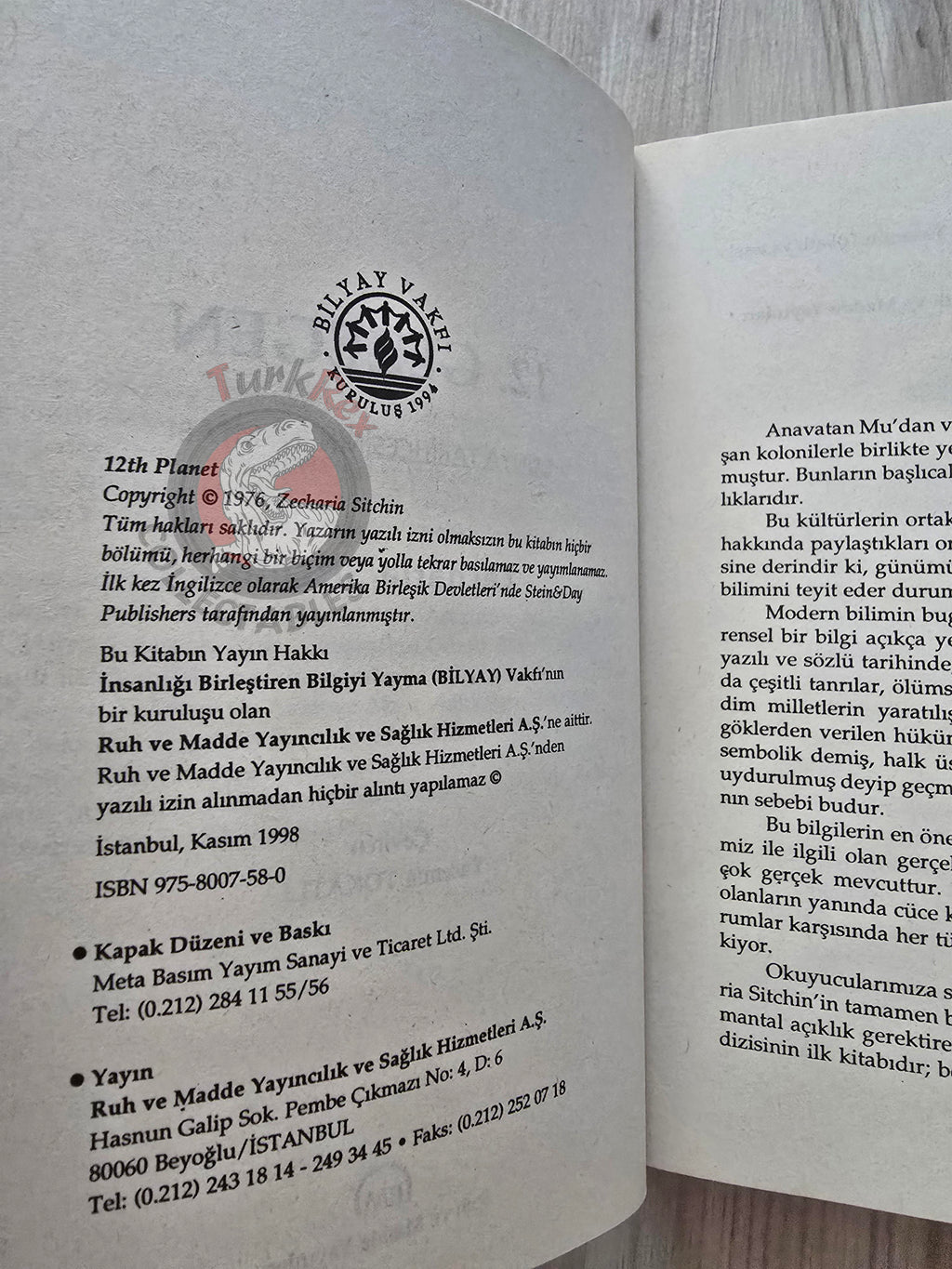 Zecharia Sitchin – The 12th Planet 1998 Turkish Book Turkey