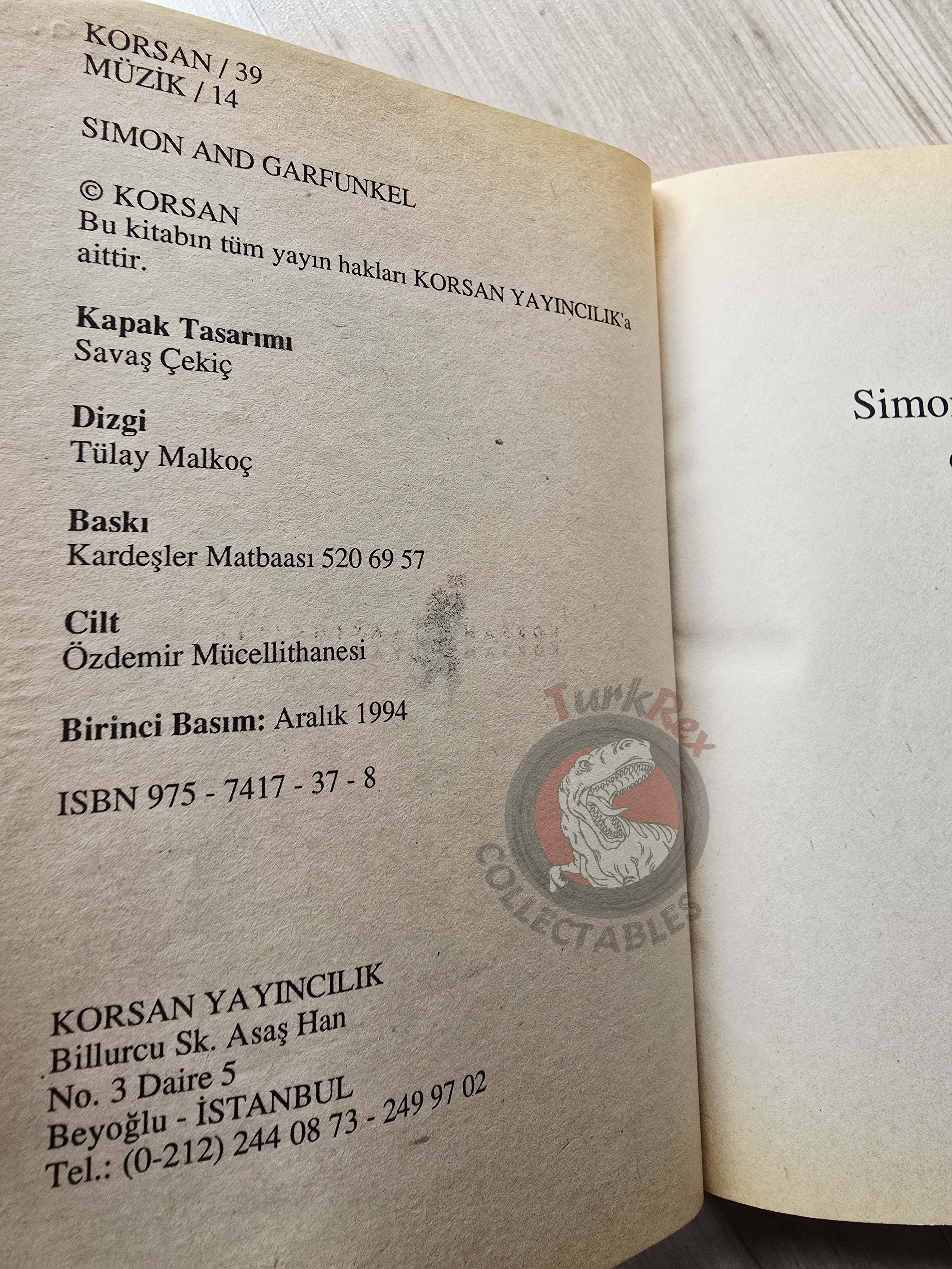 Simon and Garfunkel Biography Book 1994 1st by Turkish Writer Book Turkey