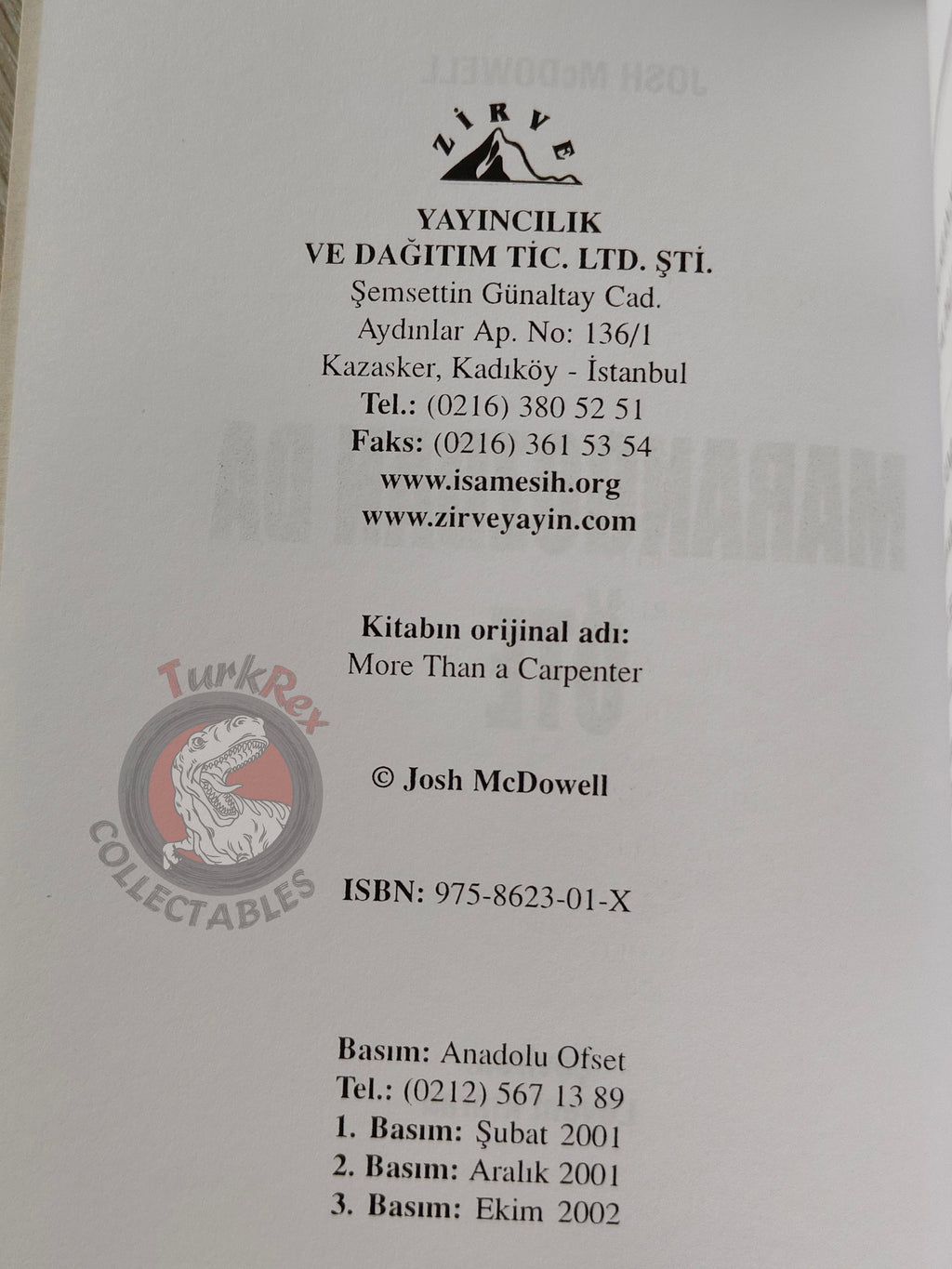 Josh McDowell – More Than a Carpenter 2002 Turkish Book Turkey