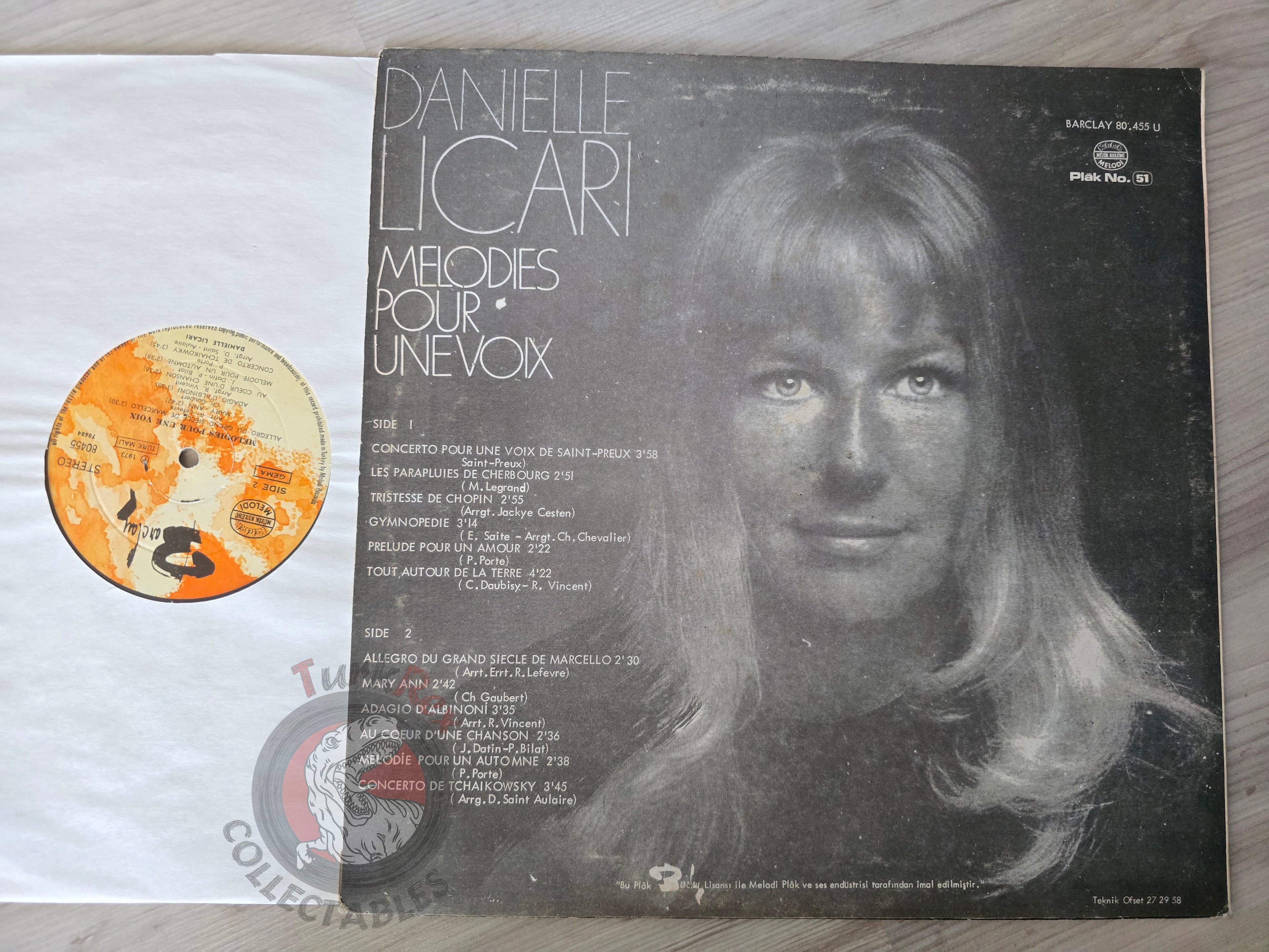 Danielle Licari – Melodies Pour Une Voix Turkish Club Pressing Vinyl Turkey Edition