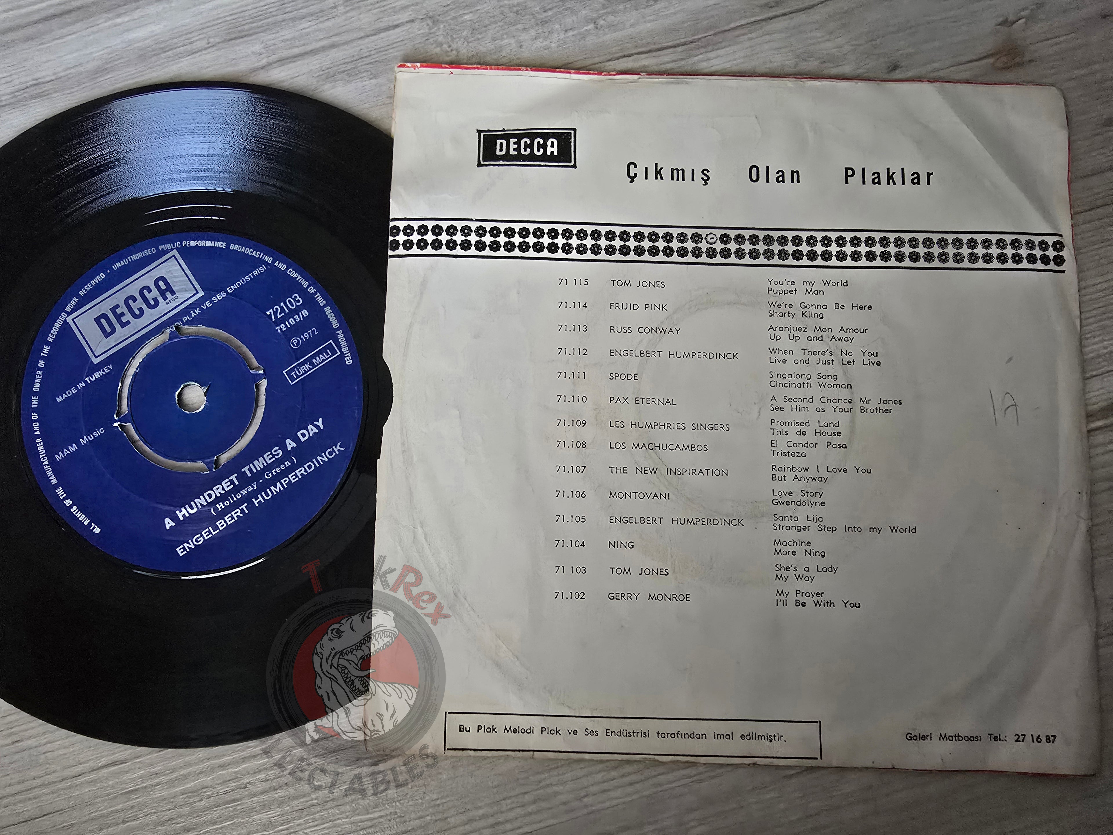 Engelbert Humperdinck – Too Beautiful To Last 7" Turkish Pressing Vinyl Turkey Edition