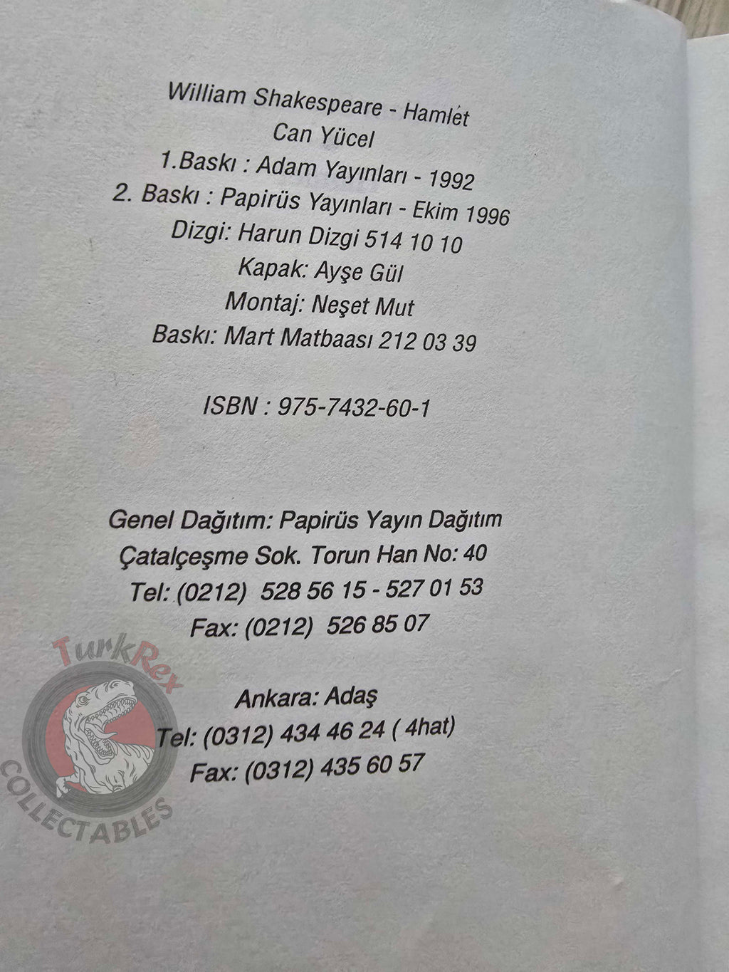 William Shakespeare – Hamlet 1996 Turkish Book Turkey