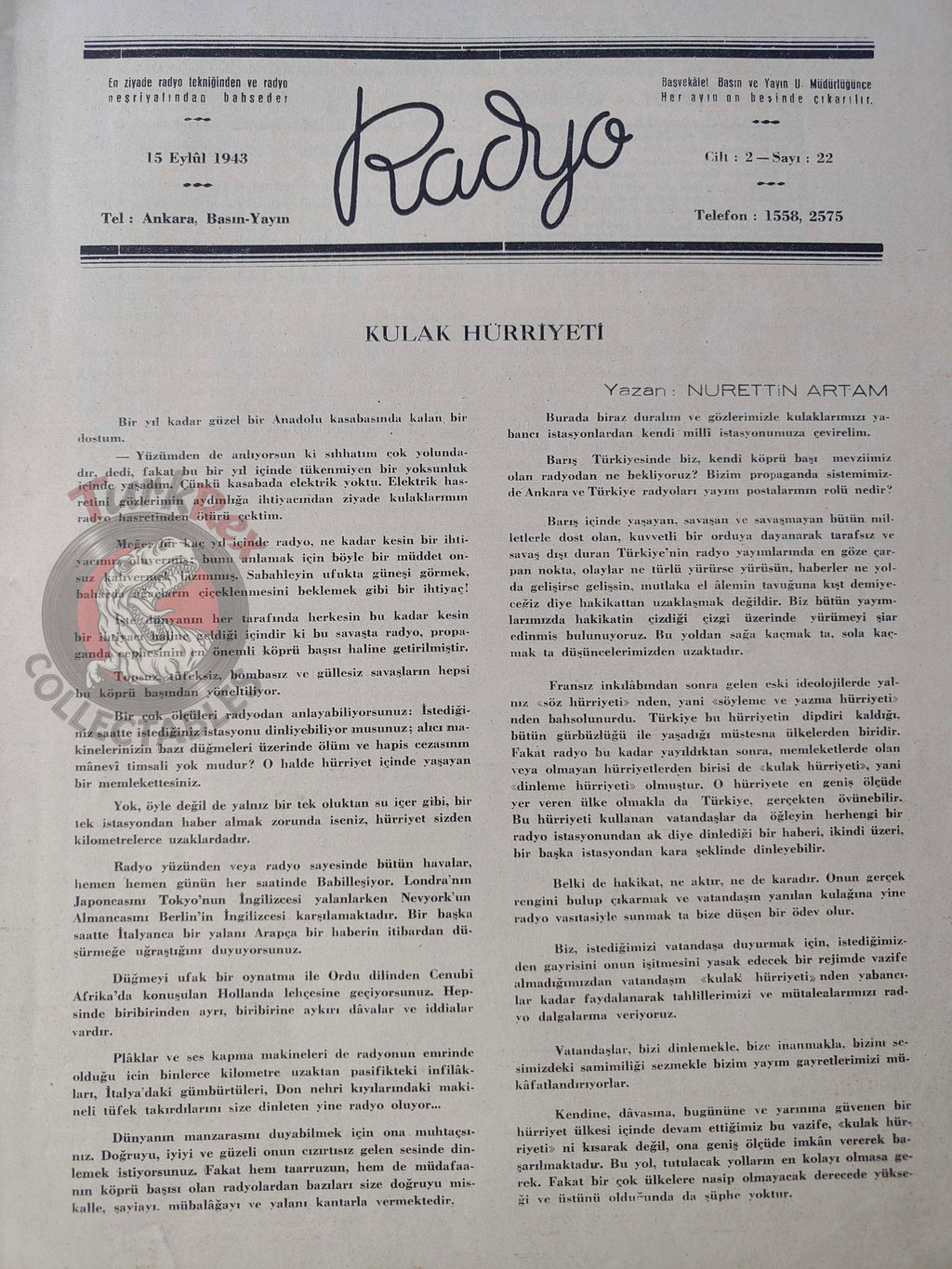 Radyo 1943 Victory Day Turkish Magazine Turkey WW2 World War Two Radio