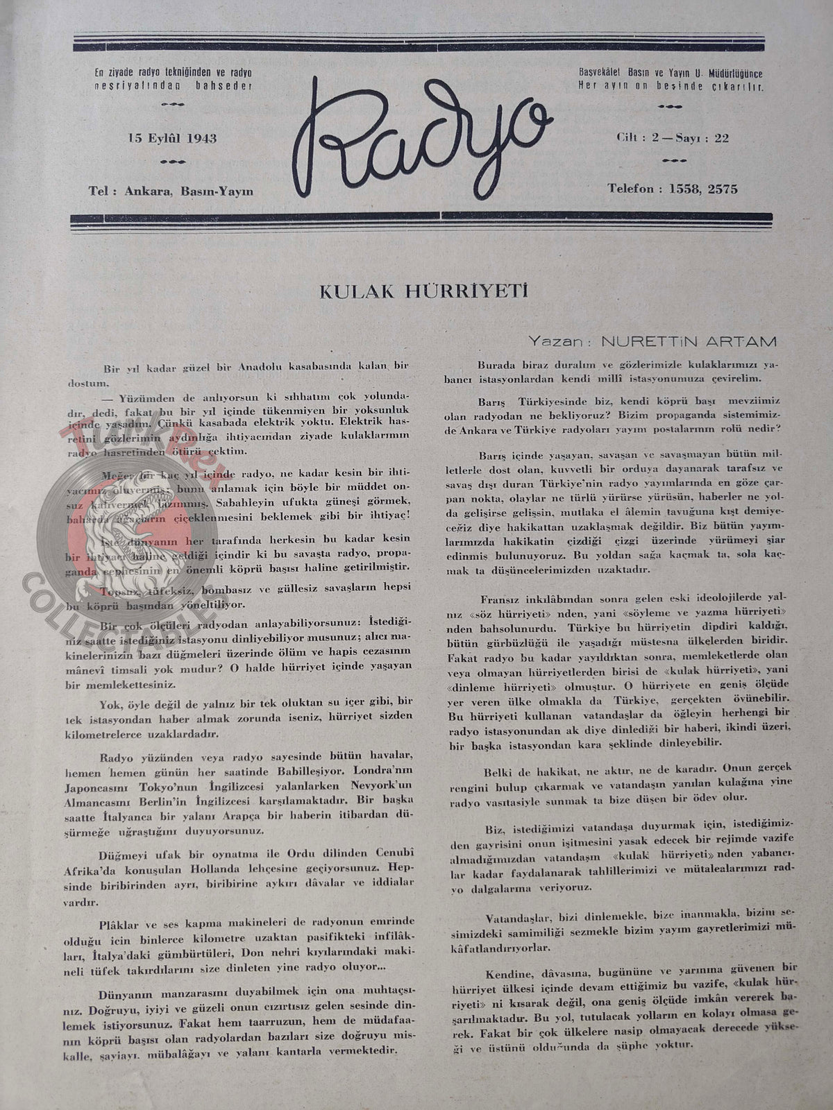 Radyo 1943 Victory Day Turkish Magazine Turkey WW2 World War Two Radio