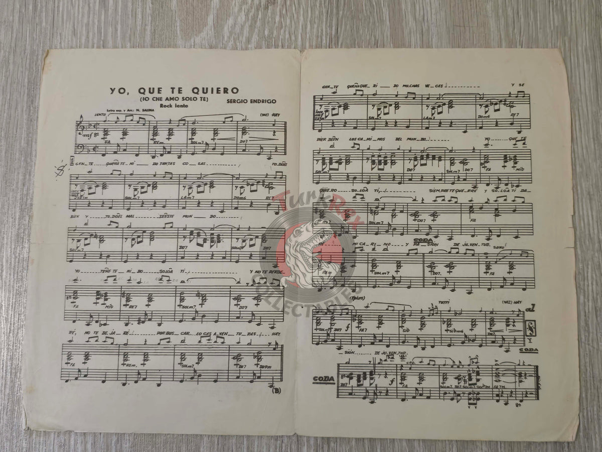 Sergio Endrigo – Io Che Amo Solo Te Turkish Vintage Musical Notes Sheet Turkey