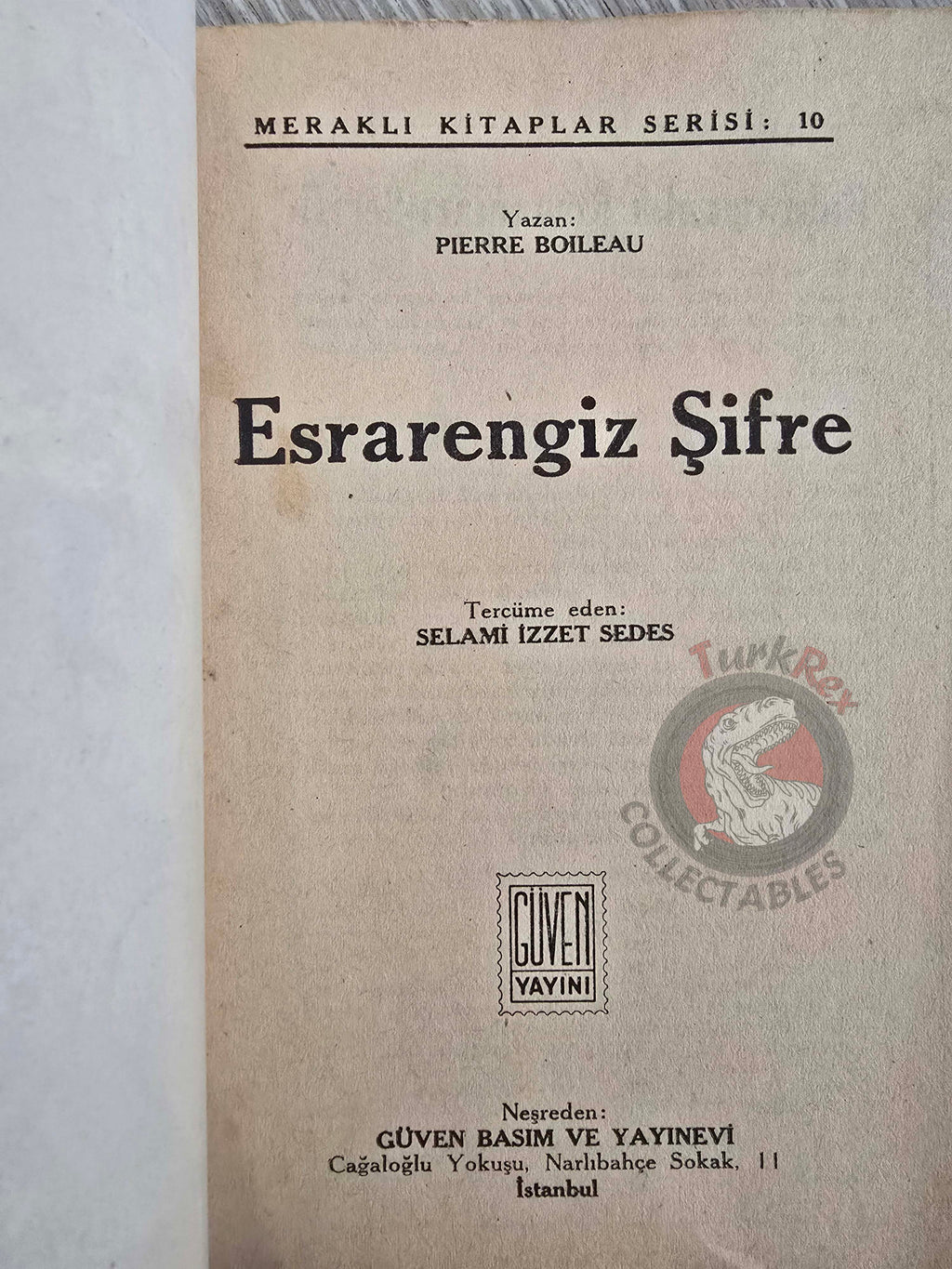 Pierre Boileau – Le Chiffre Mystérieux 1955 1st Turkish Book Turkey