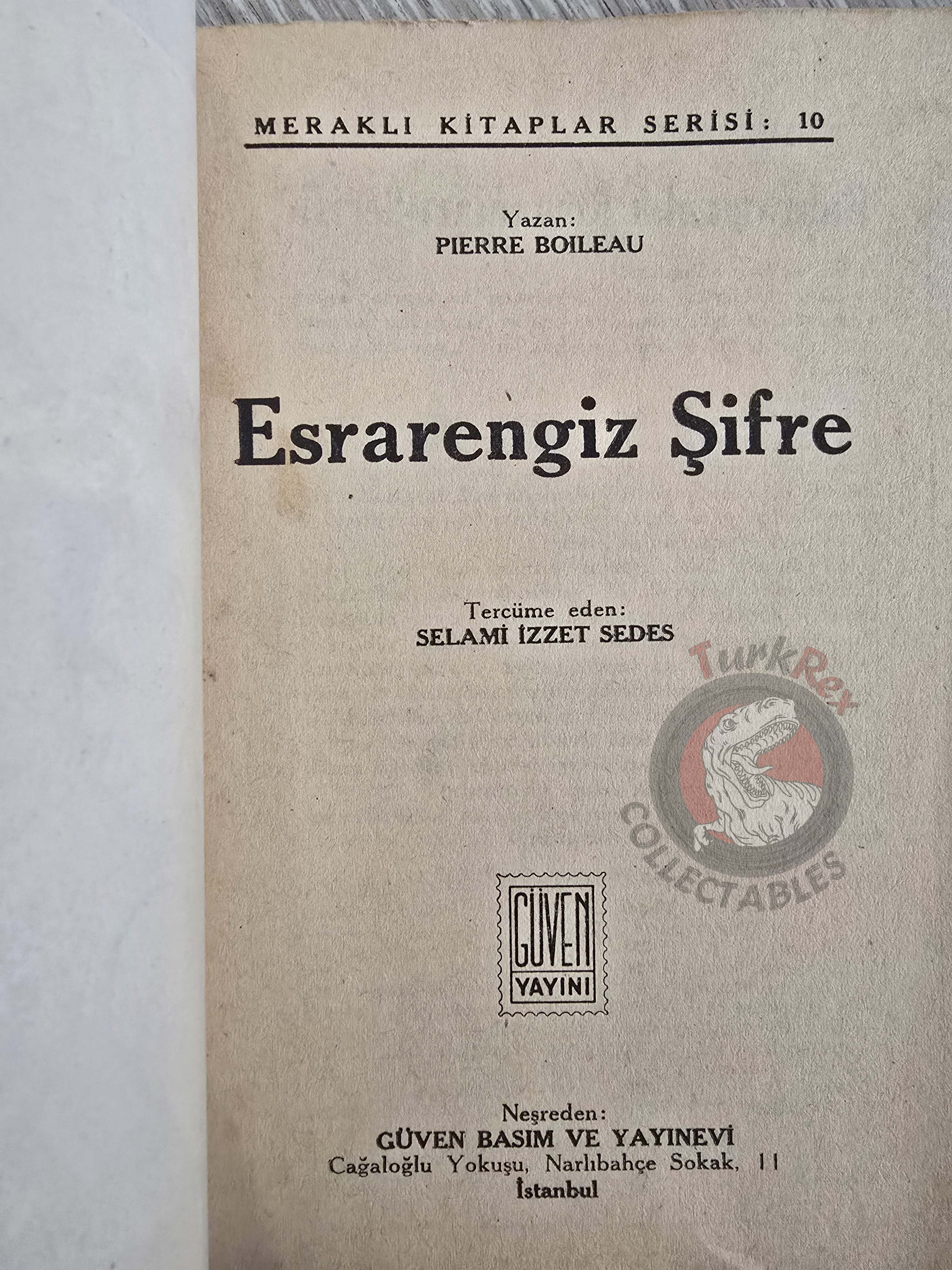 Pierre Boileau – Le Chiffre Mystérieux 1955 1st Turkish Book Turkey