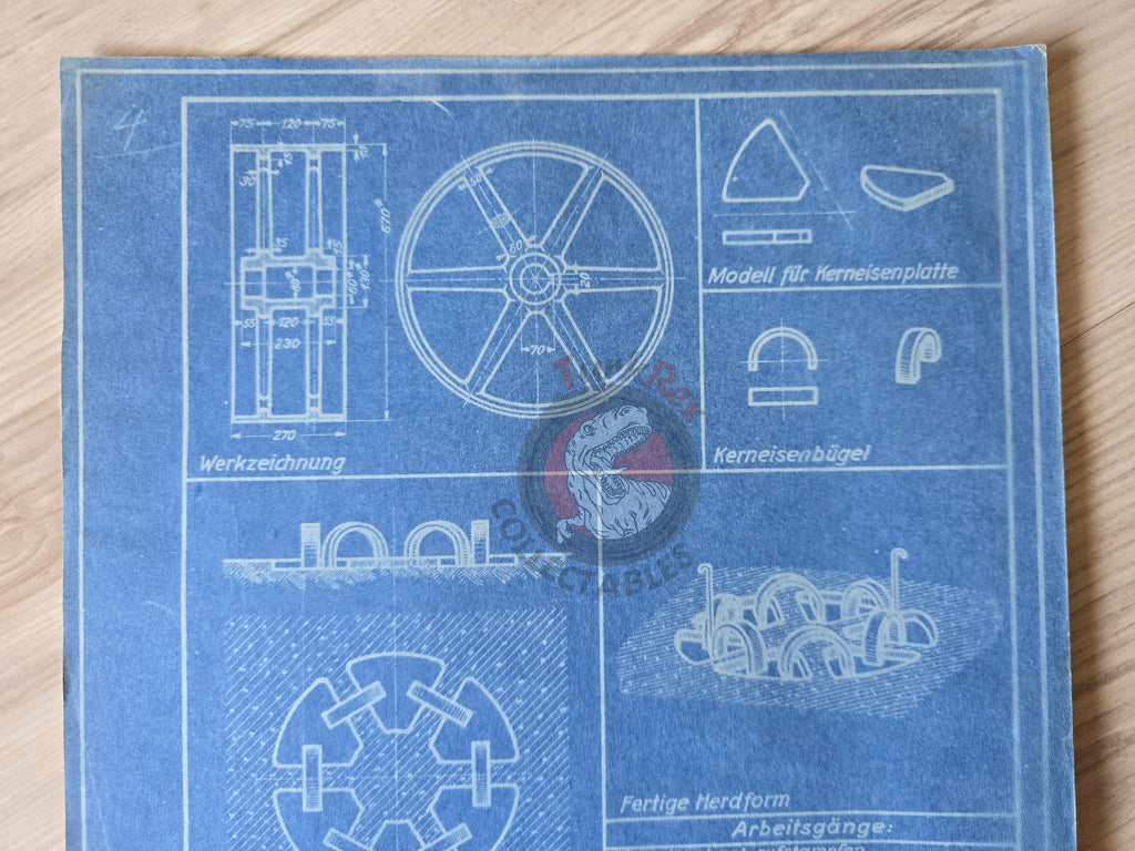 Ottoman German Technical Drawing Blueprint Pulley DATSCH 1920s