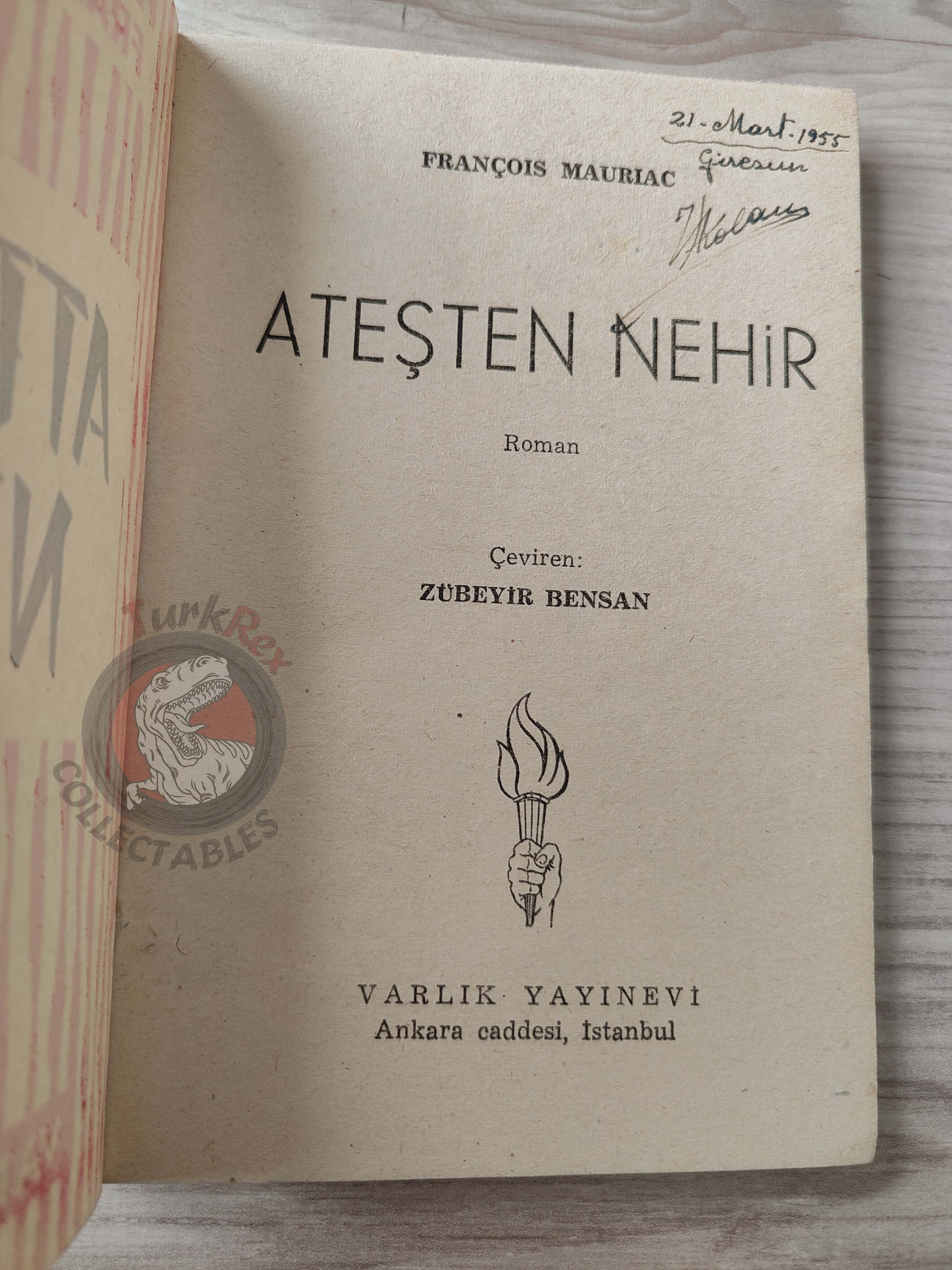 François Mauriac – The River of Fire 1955 1st Turkish Book Turkey