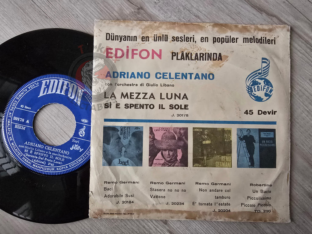 Adriano Celentano –  Si È Spento Il Sole 7" Turkish Pressing Vinyl Turkey Edition Sanremo