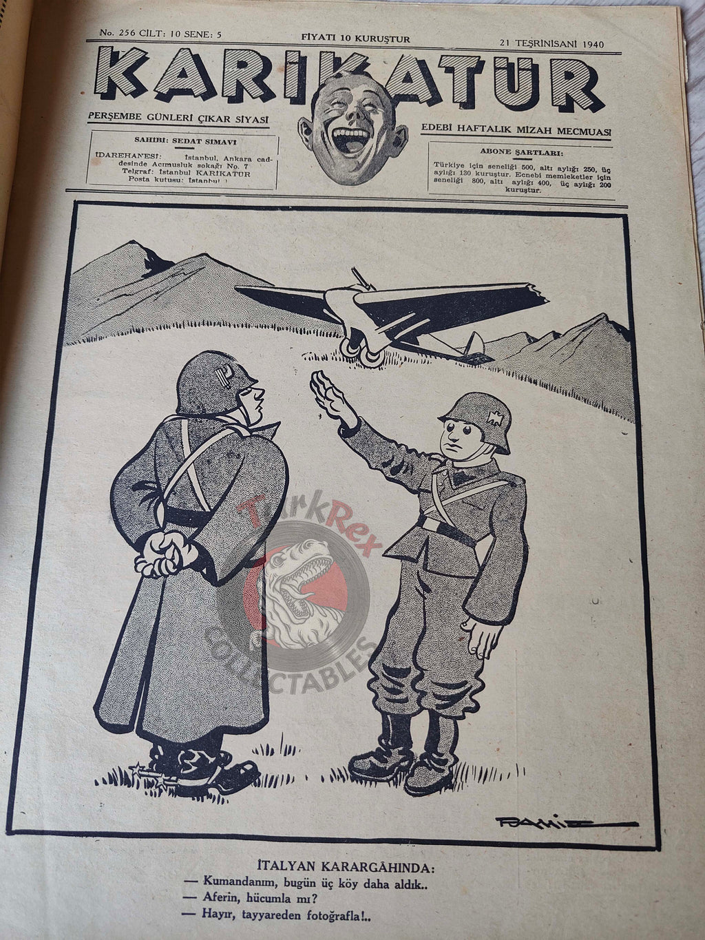 Karikatür 1940 Humor Magazine Turkish Turkey Mussolini Italy WW2 era War
