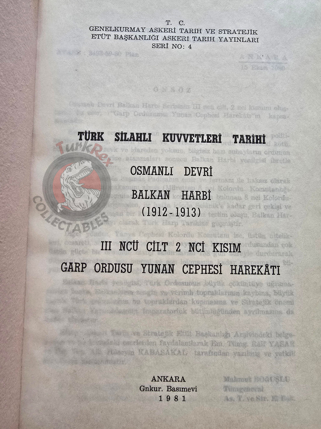 Balkan War Western Army Greek Front 1981 Turkish Book Military Ottoman Empire Maps