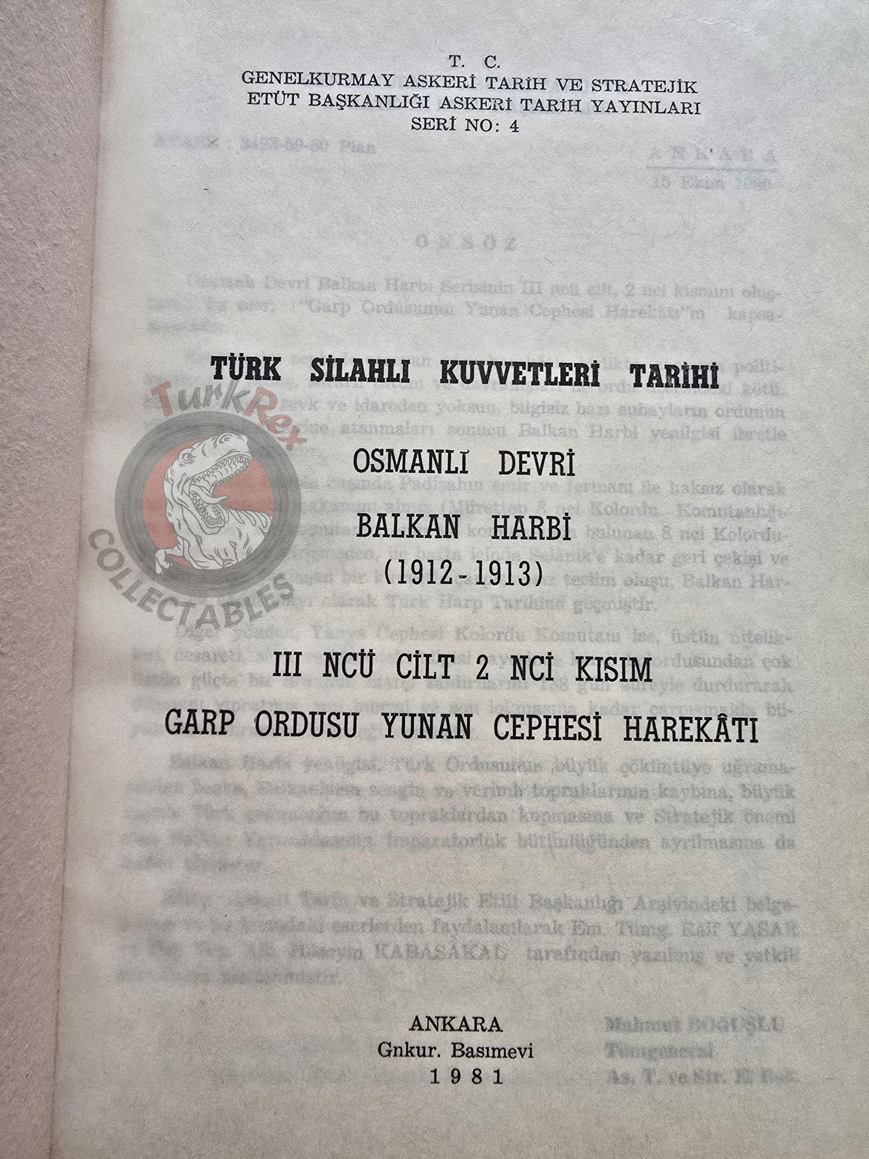 Balkan War Western Army Greek Front 1981 Turkish Book Military Ottoman Empire Maps
