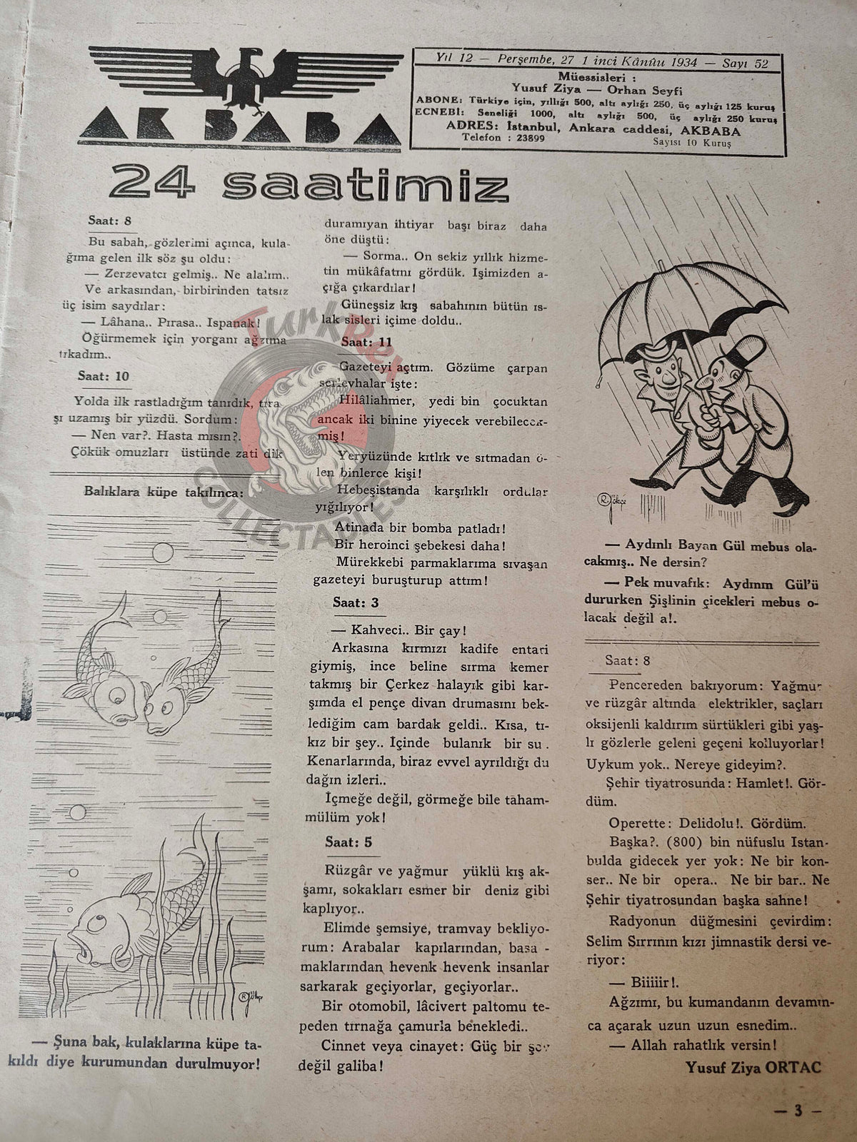 Akbaba 1934 Humor Magazine Turkish Turkey Santa Claus Brings New Year Gifts War WW2 era Hitler