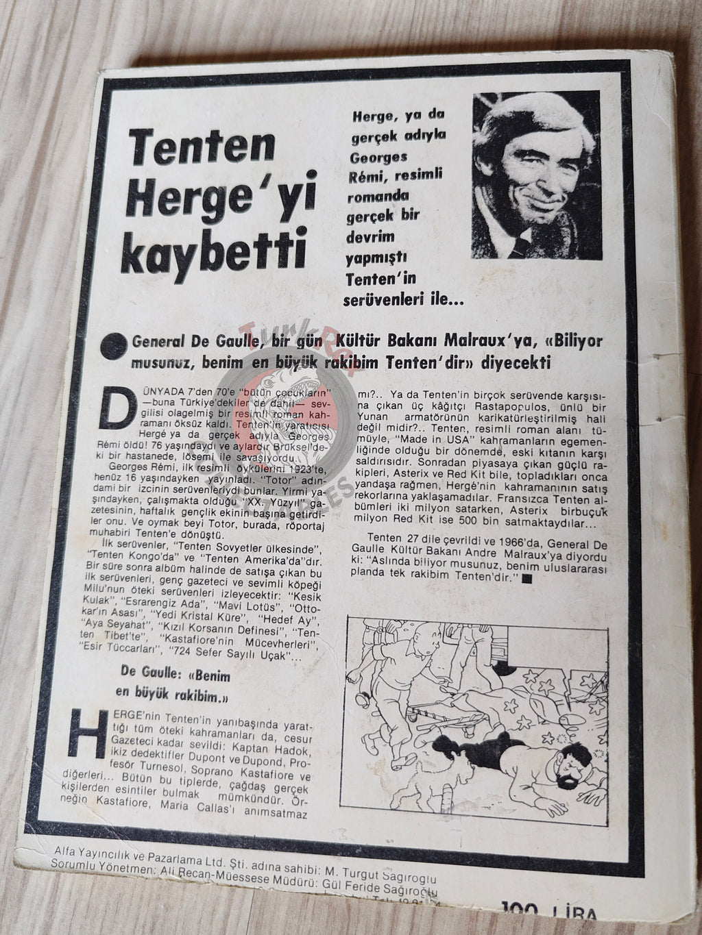 Tintin – Prisoners of the Sun 1983 Turkish Edition Comic Turkey Herge's Death