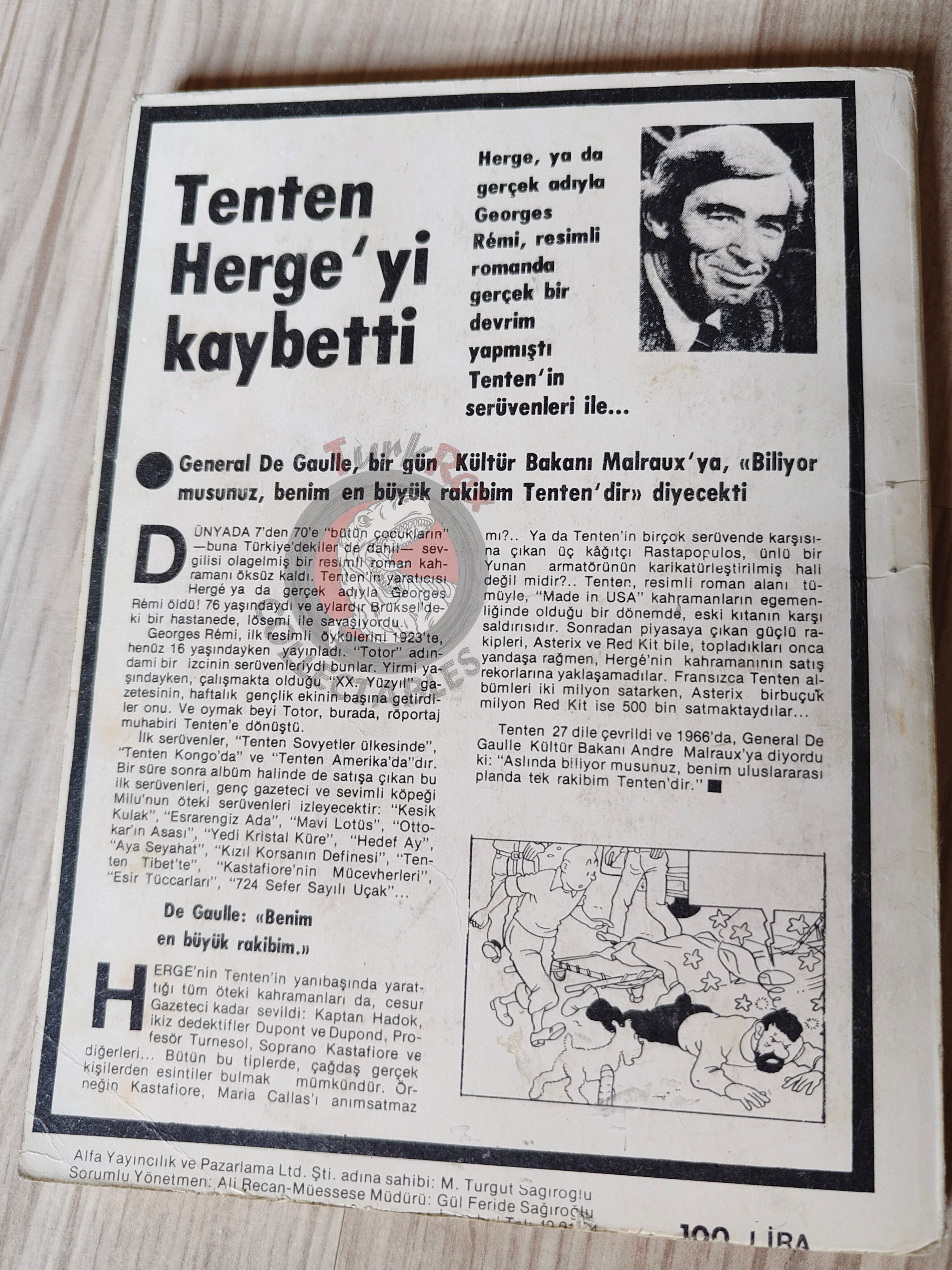 Tintin – Prisoners of the Sun 1983 Turkish Edition Comic Turkey Herge's Death