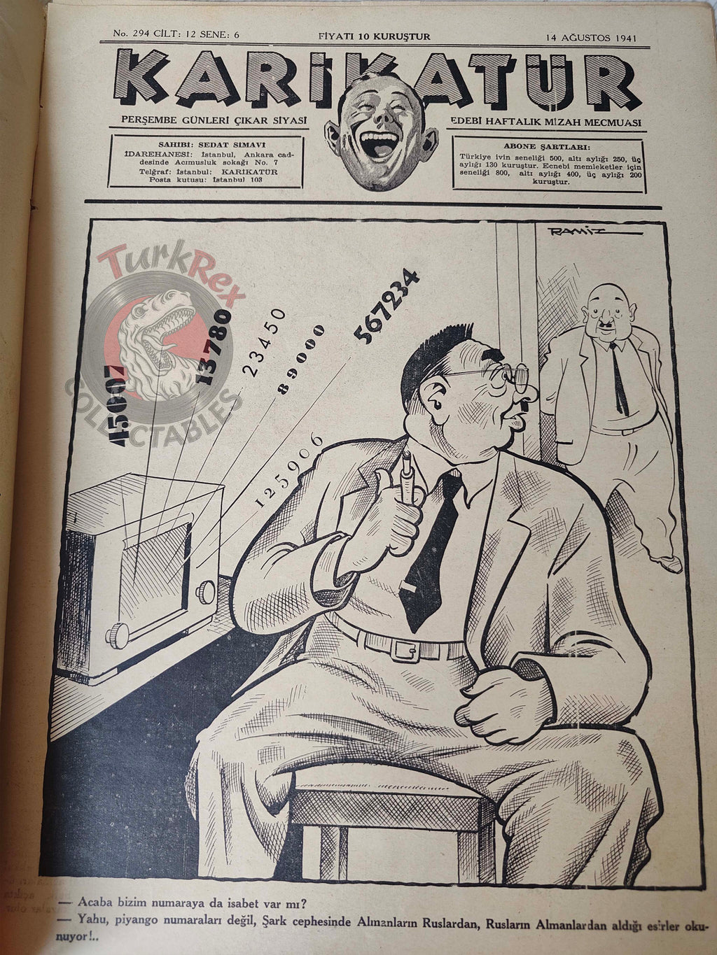 Karikatür 1941 Humor Magazine Turkish Turkey India British WW2 era War Portraits Japan Germany