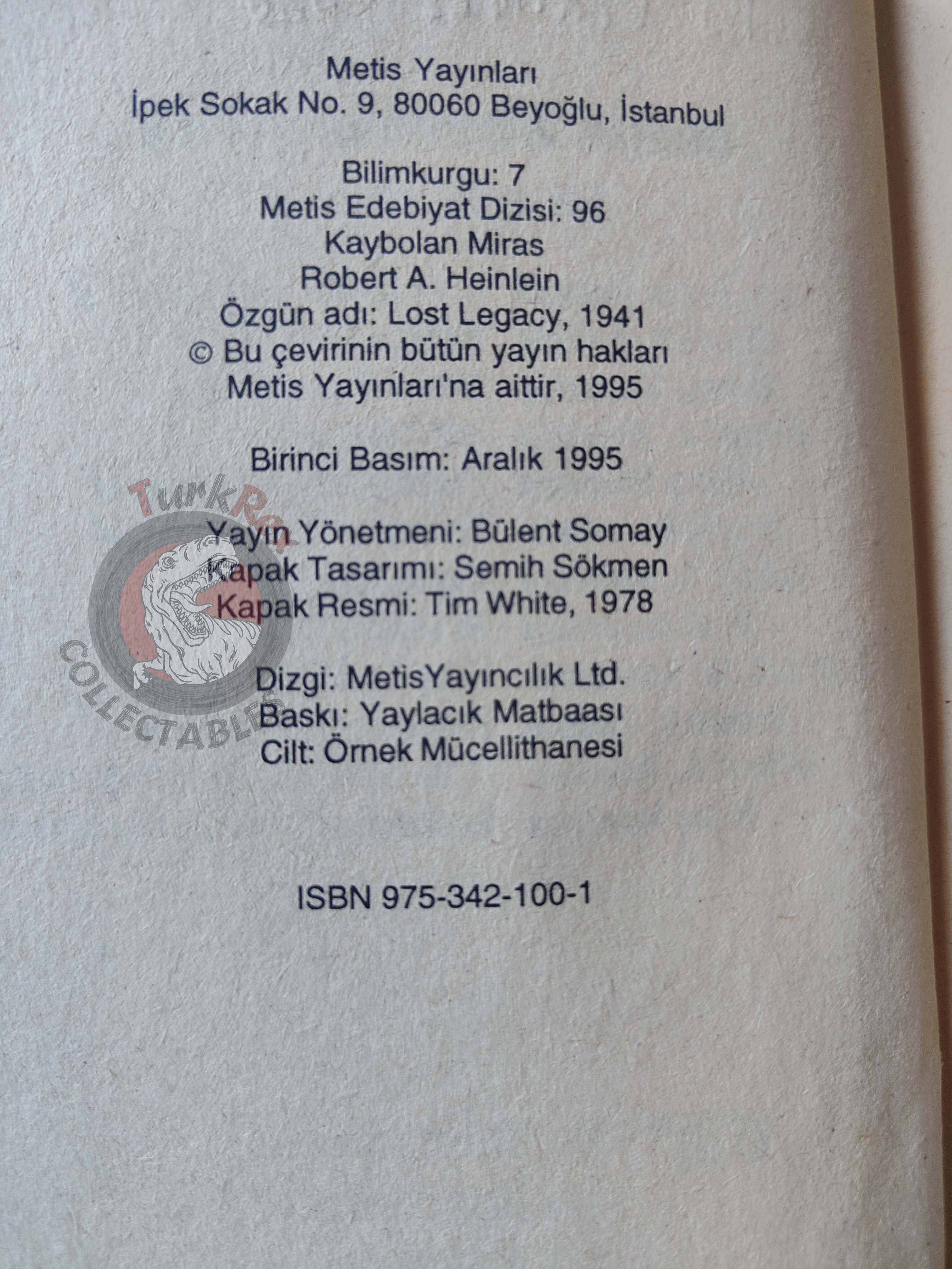 Robert A. Heinlein – Lost Legacy 1995 1st Turkish Book Turkey