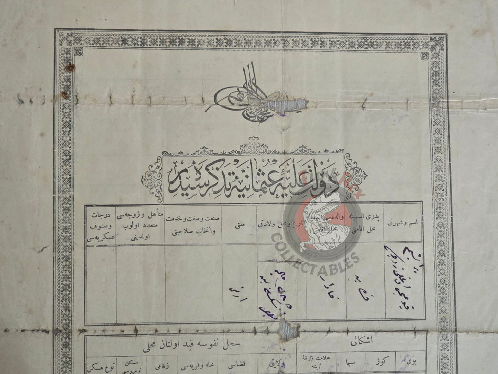 Ottoman Identity Document Parantsem Kouyoumdjian Armenian Citizen Armenia 1285
